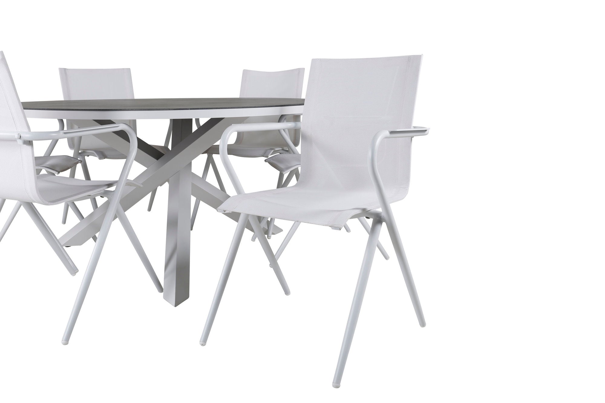 Venture Home Copacabana bord ø 140 - White/Grey+Alina Spisebordsstol - white Alu / White Textilene_6