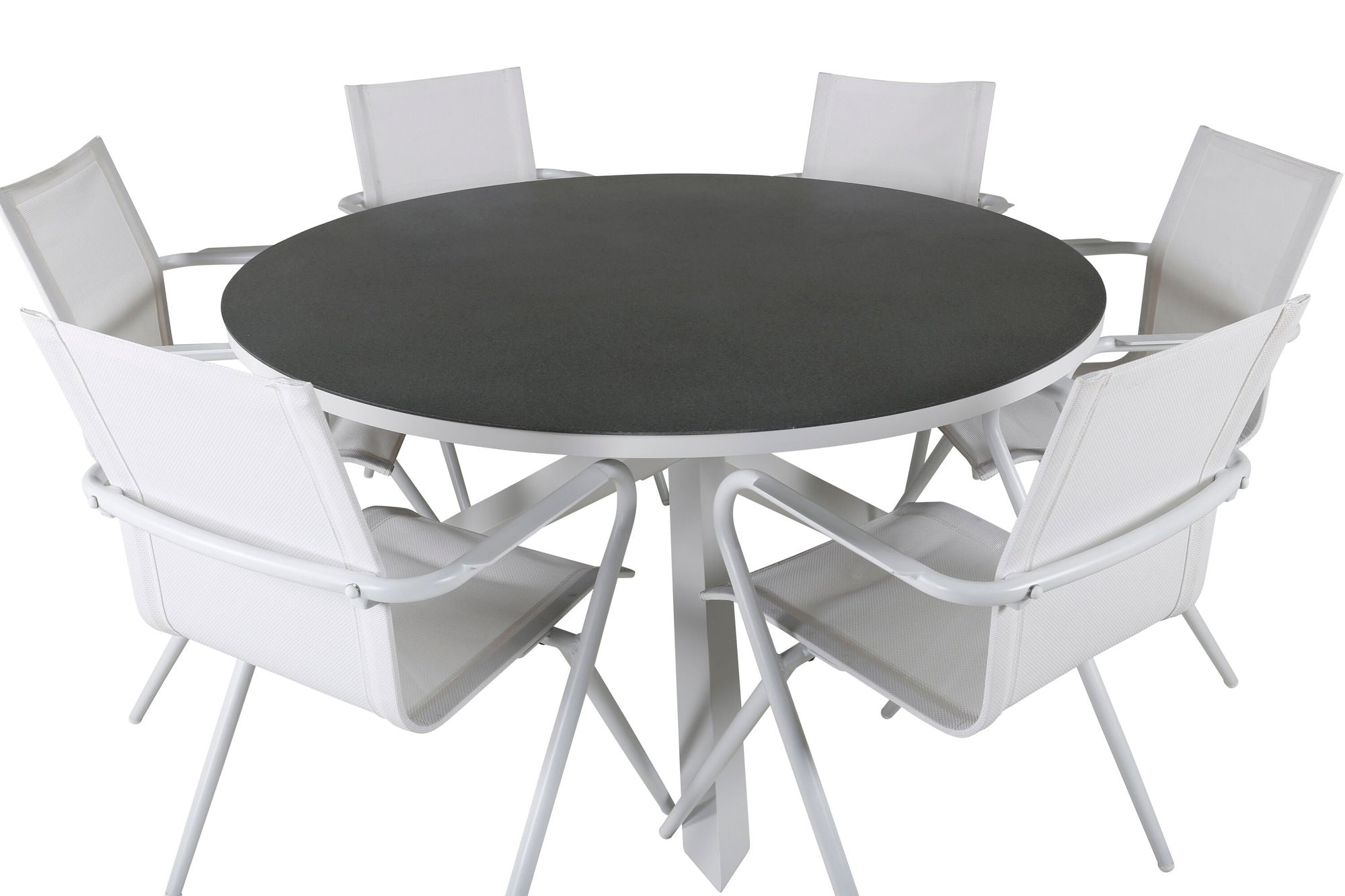 Venture Home Copacabana bord ø 140 - White/Grey+Alina Spisebordsstol - white Alu / White Textilene_6