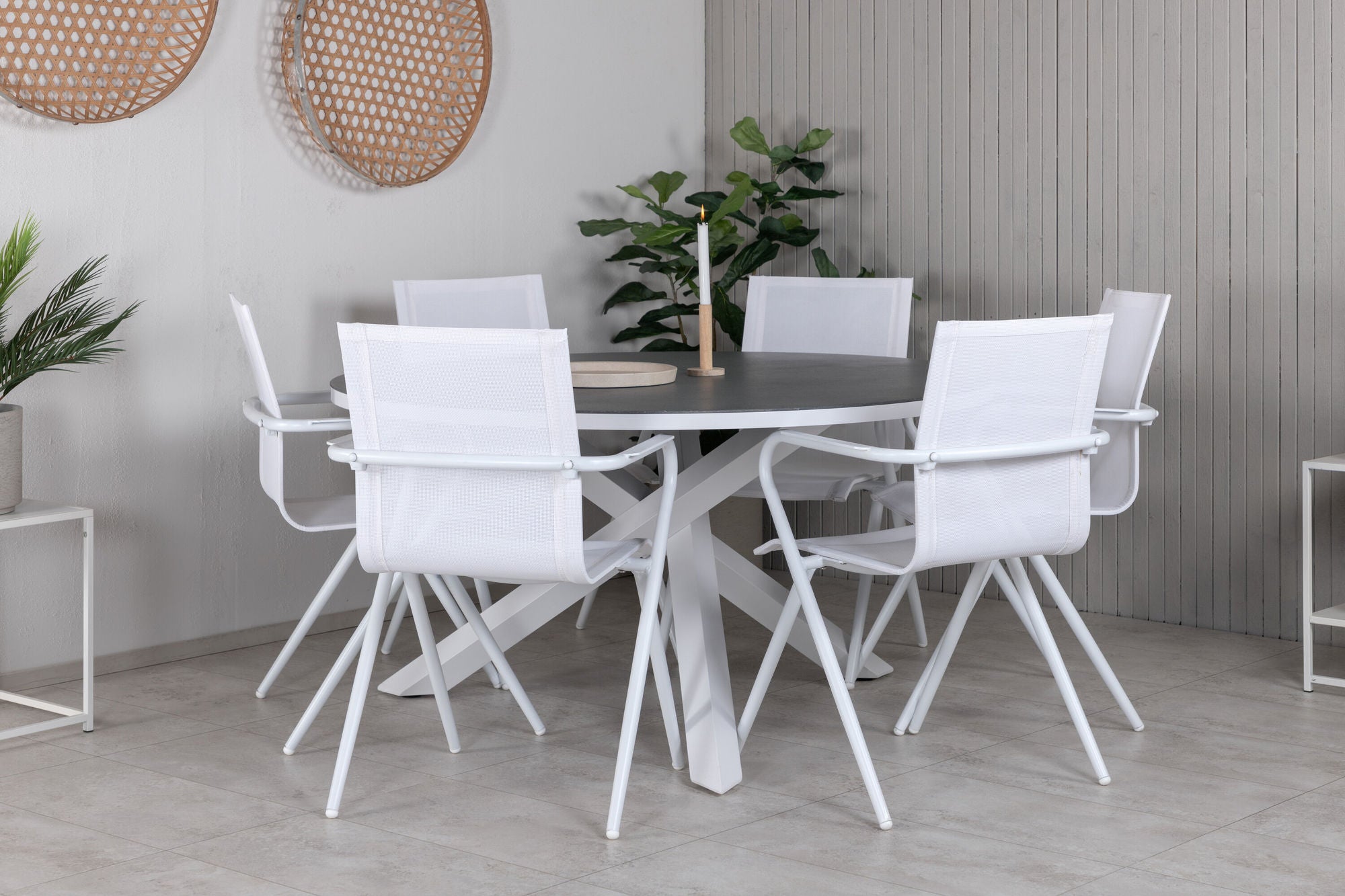 Venture Home Copacabana bord ø 140 - White/Grey+Alina Spisebordsstol - white Alu / White Textilene_6