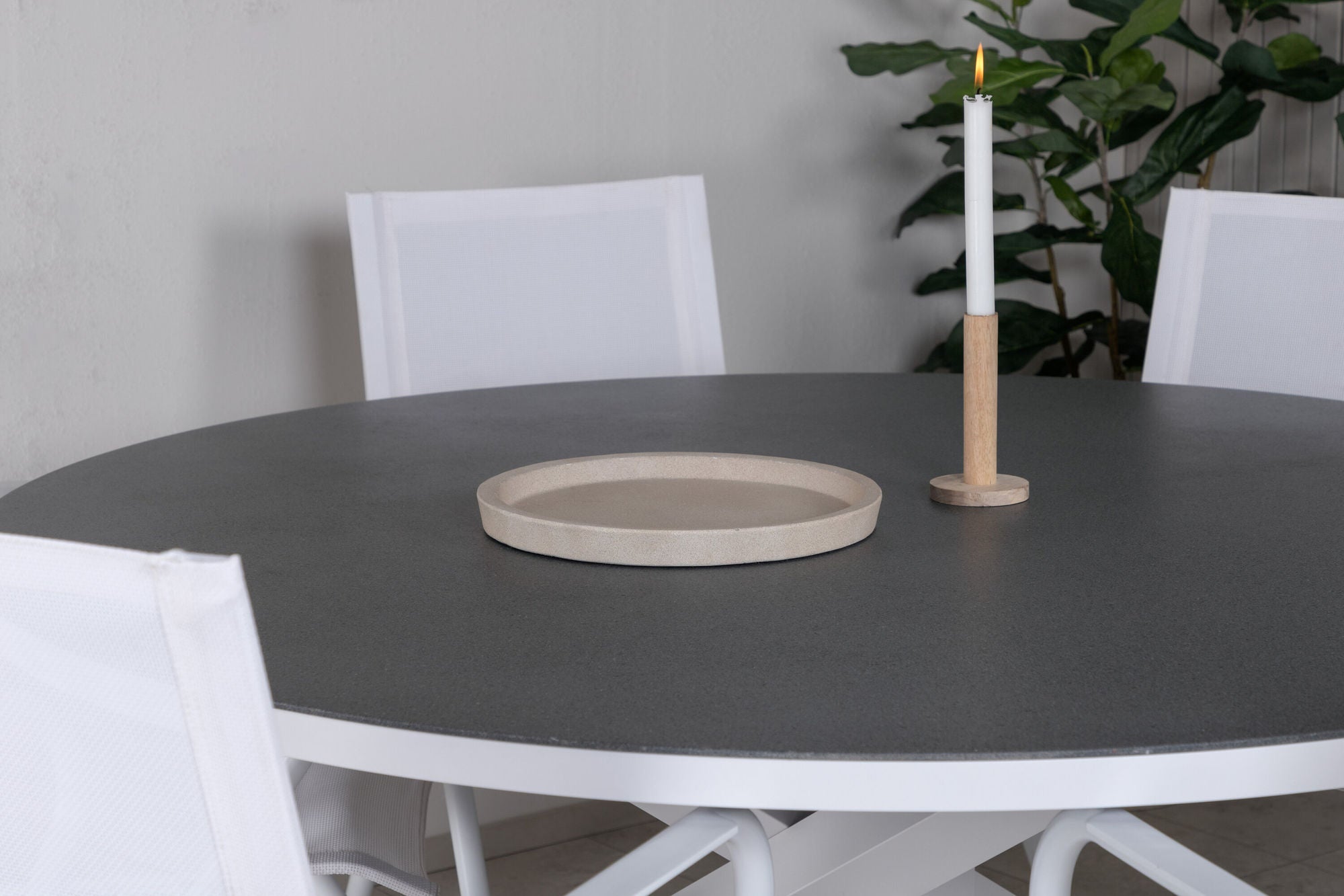Venture Home Copacabana bord ø 140 - White/Grey+Alina Spisebordsstol - white Alu / White Textilene_6