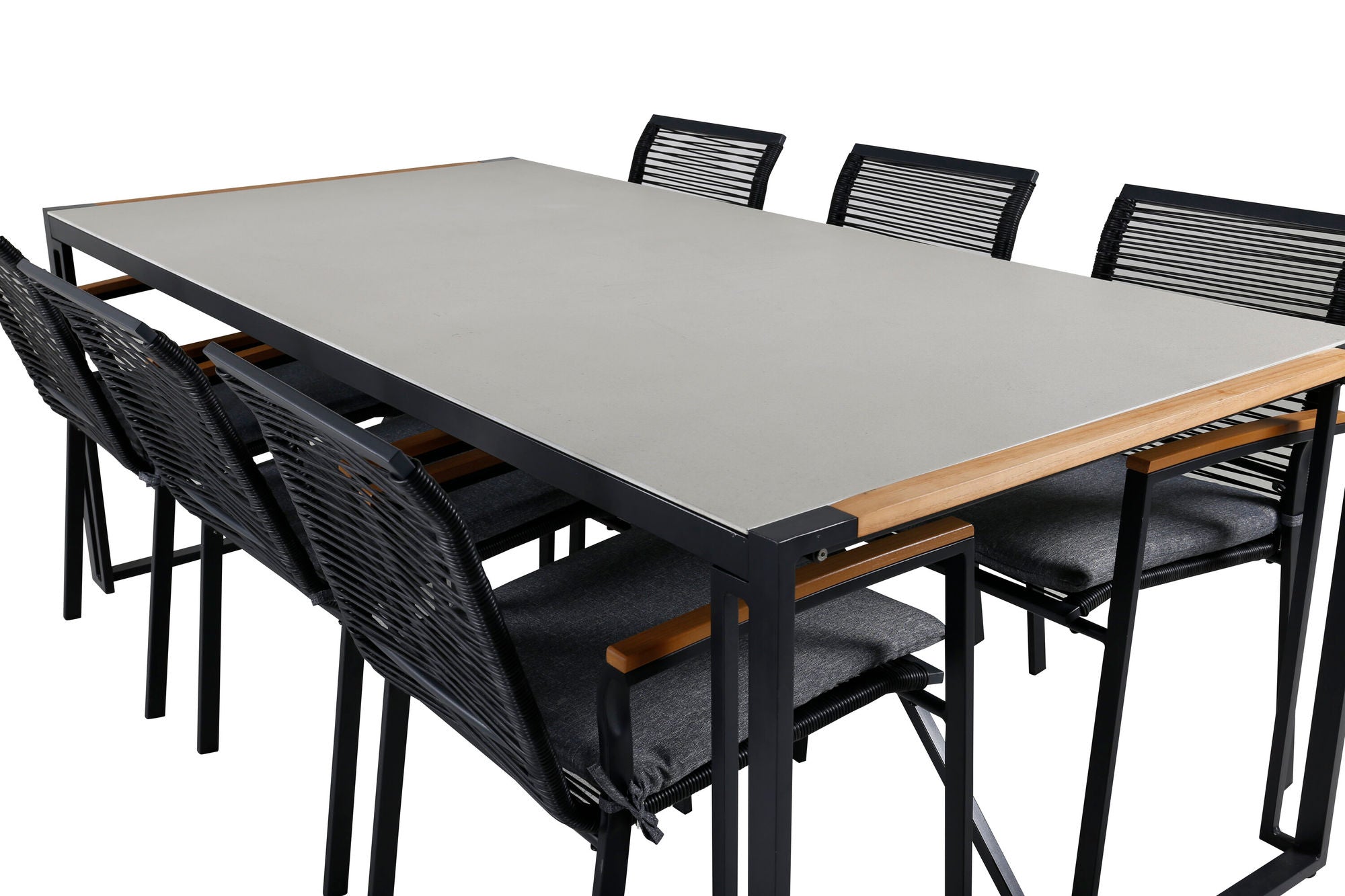 Venture Home Texas spisebord 200*100 - Black Alu / Teak / Grey Spray stone+Dallas Spisebordsstol_6