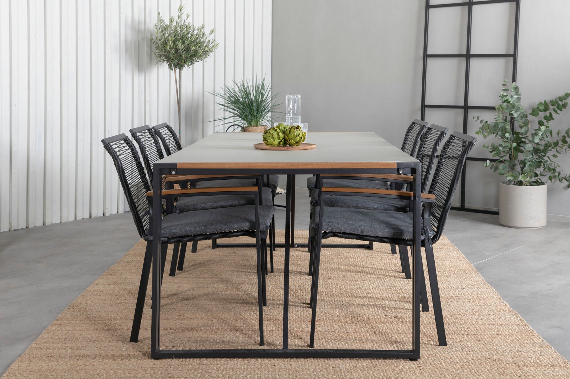 Venture Home Texas spisebord 200*100 - Black Alu / Teak / Grey Spray stone+Dallas Spisebordsstol_6