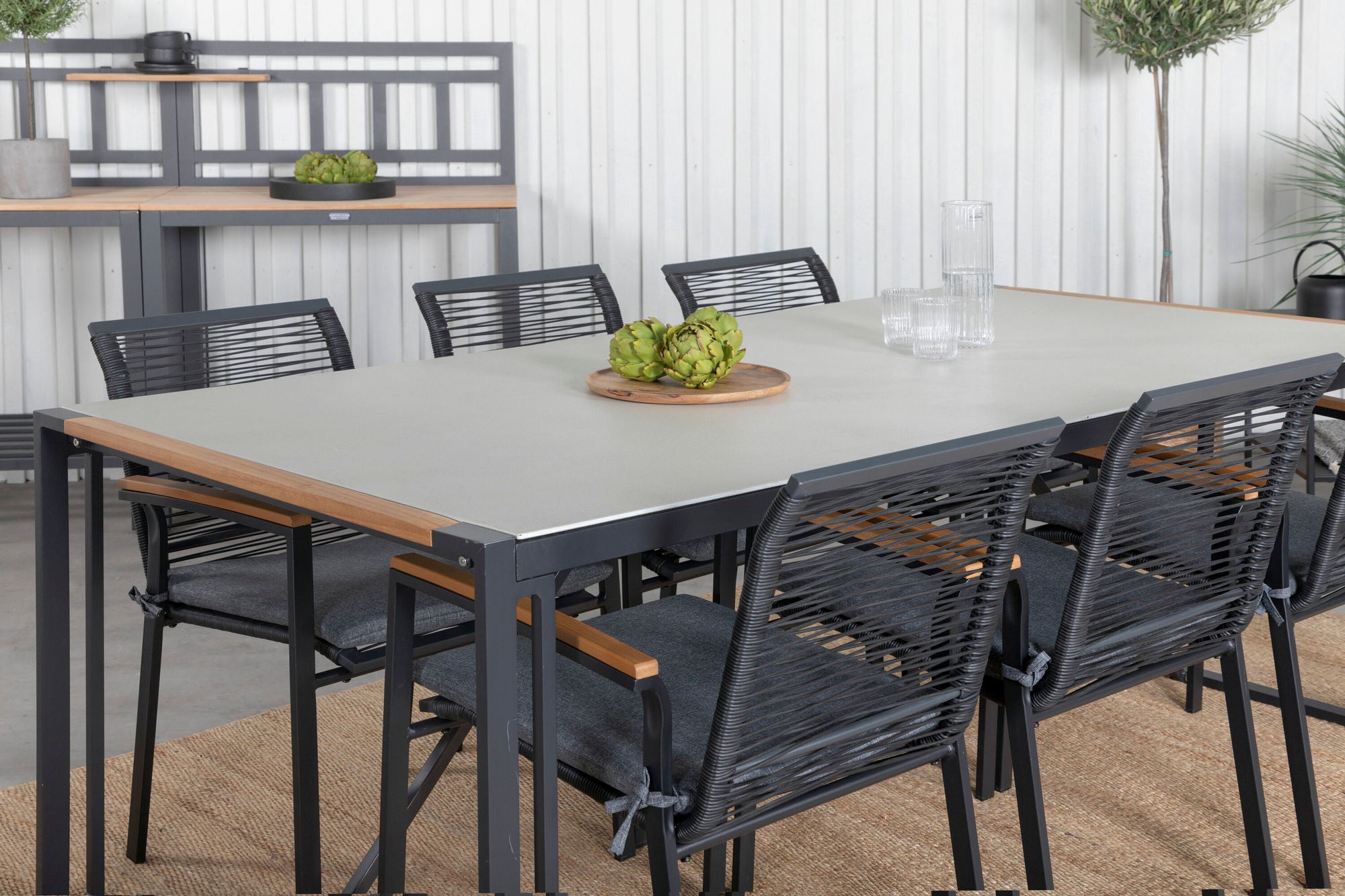 Venture Home Texas spisebord 200*100 - Black Alu / Teak / Grey Spray stone+Dallas Spisebordsstol_6