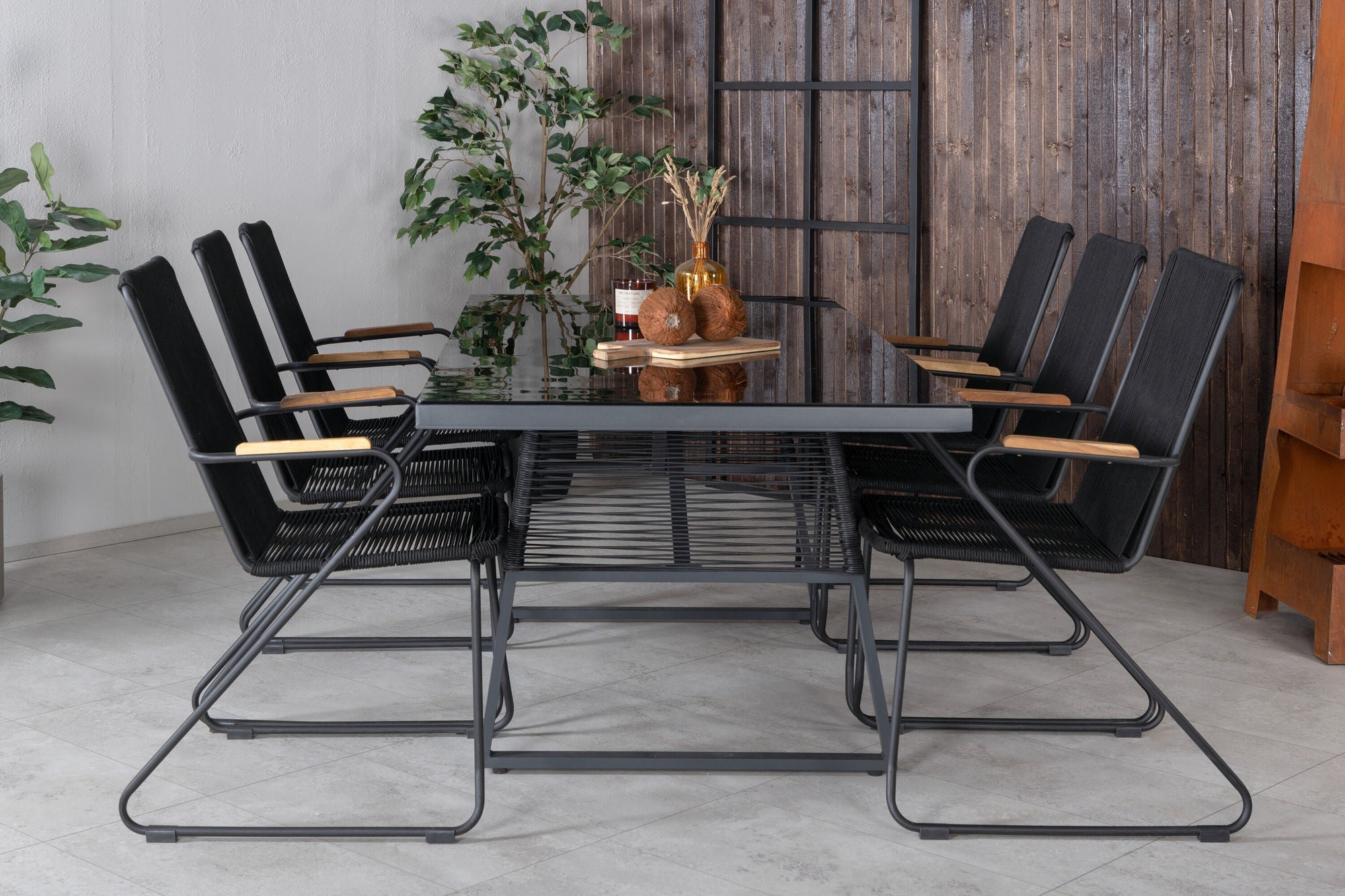 Venture Home Dallas spisebord+Bois Armchair - Black Alu / Black Rope / Acacia_6