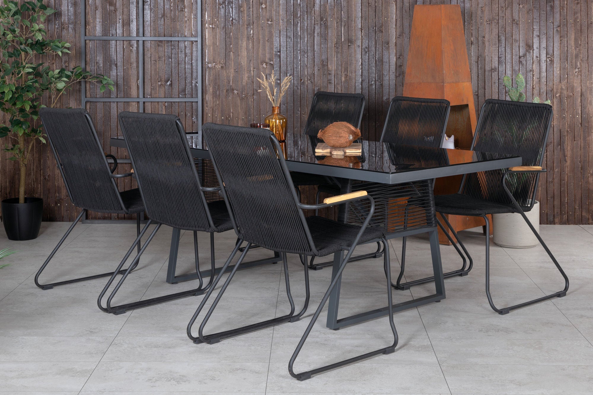Venture Home Dallas spisebord+Bois Armchair - Black Alu / Black Rope / Acacia_6