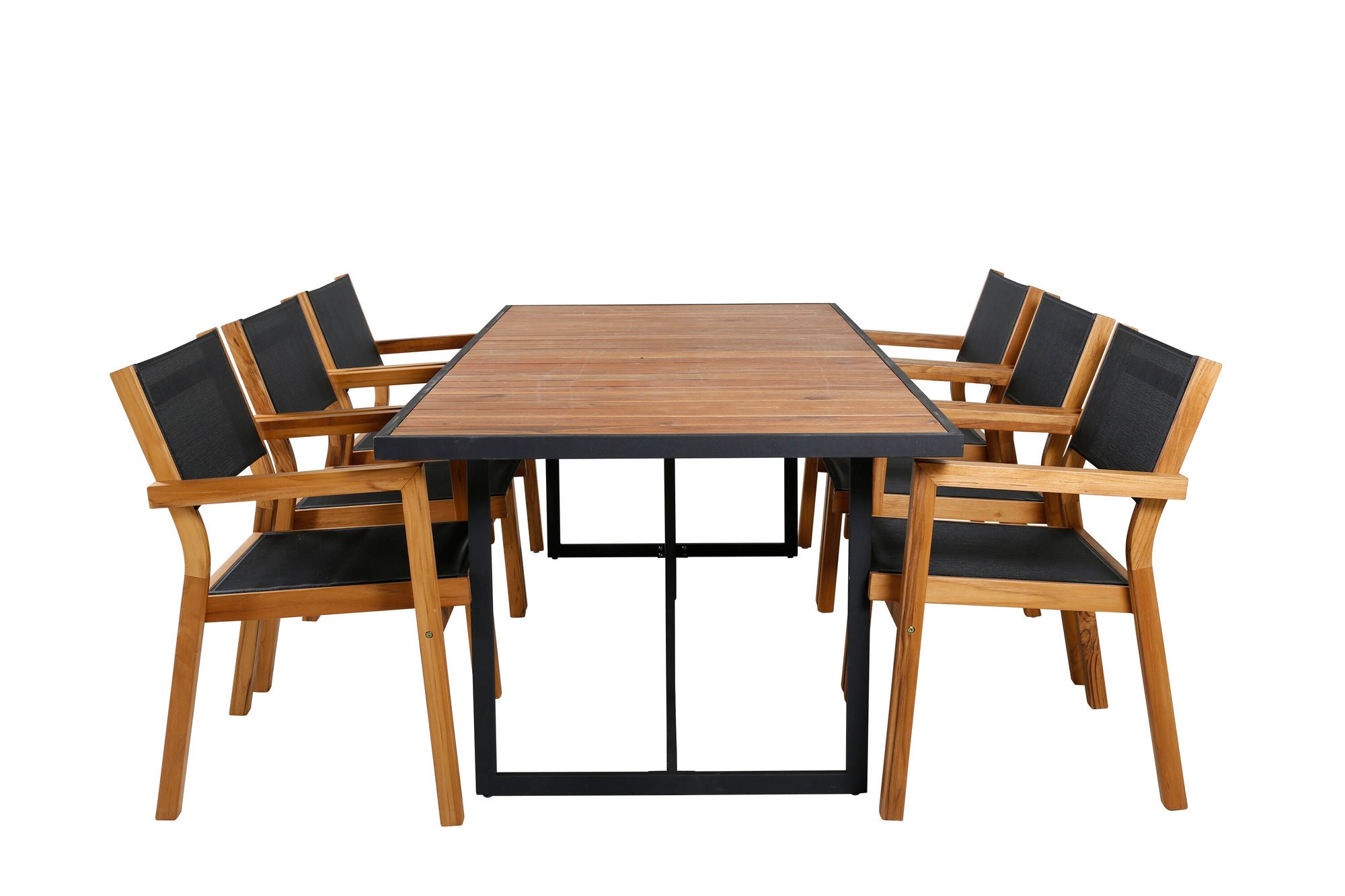 Venture Home Khung spisebord - Black Steel / Acacia (teklook) - 200*100cm+Venice Stackingchair - Teak / Black textilene_6