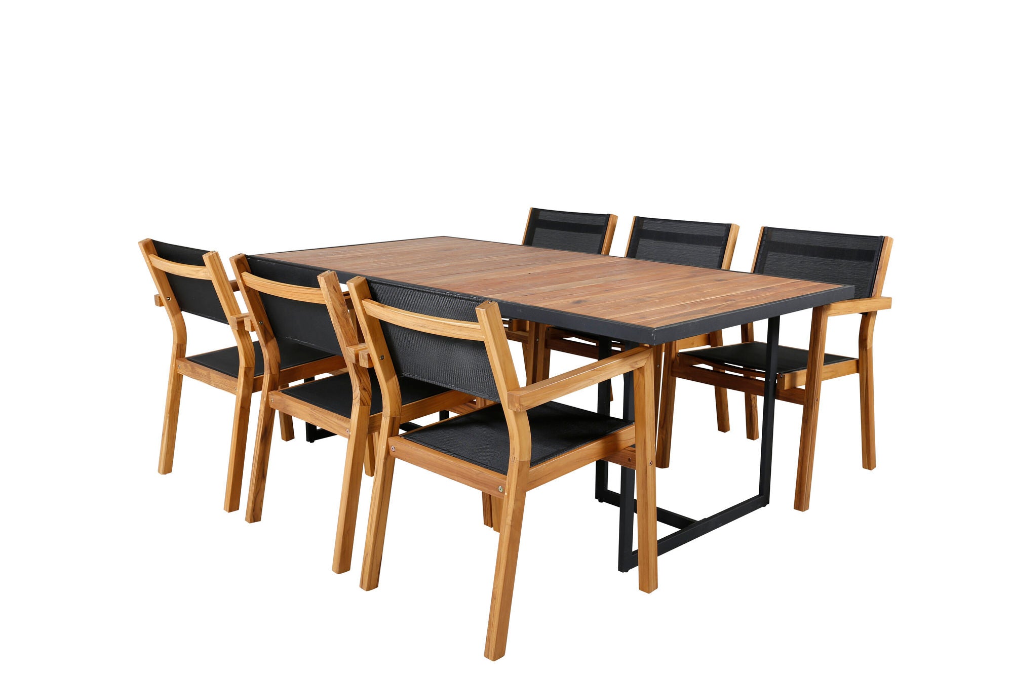Venture Home Khung spisebord - Black Steel / Acacia (teklook) - 200*100cm+Venice Stackingchair - Teak / Black textilene_6