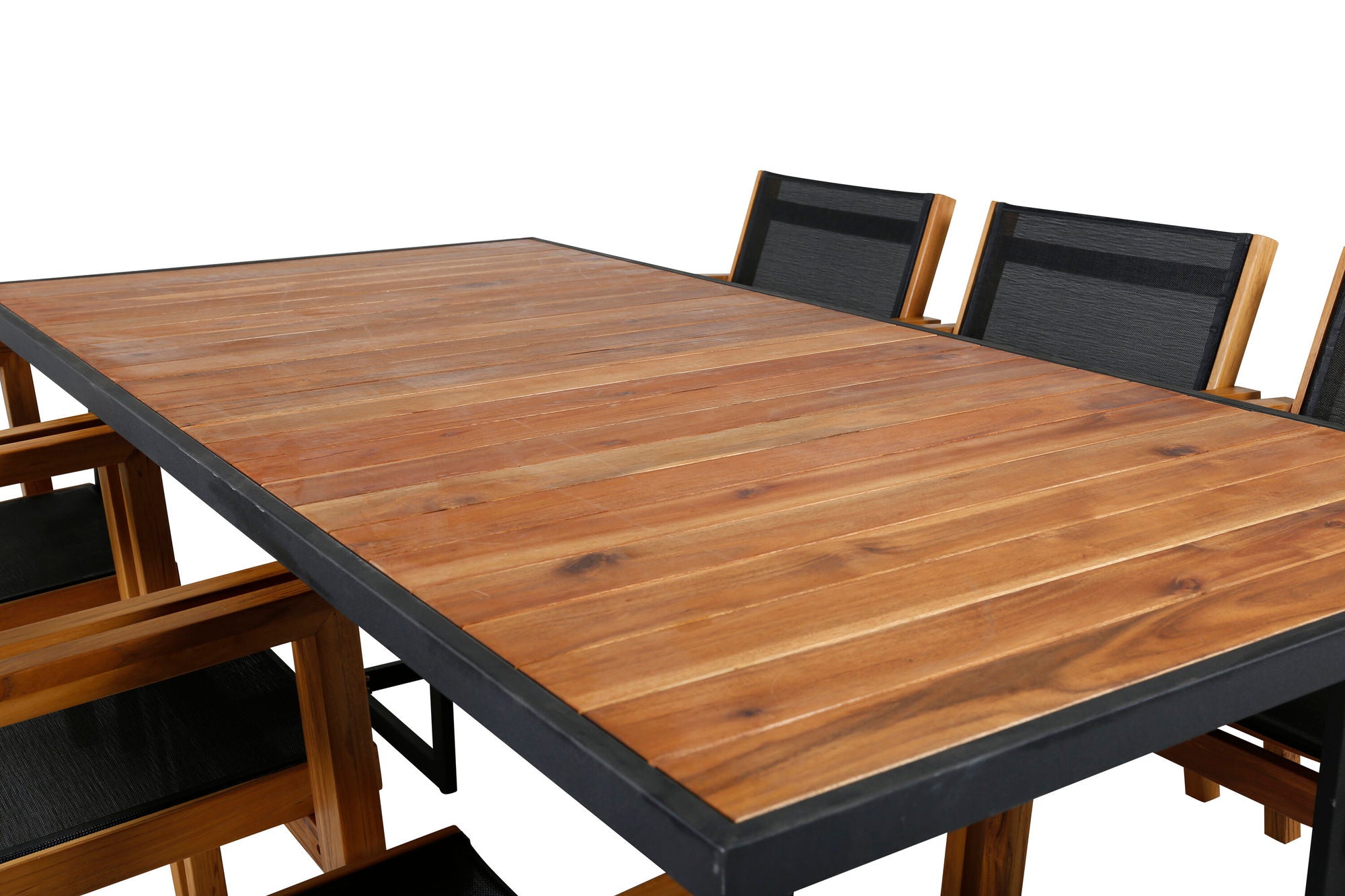 Venture Home Khung spisebord - Black Steel / Acacia (teklook) - 200*100cm+Venice Stackingchair - Teak / Black textilene_6