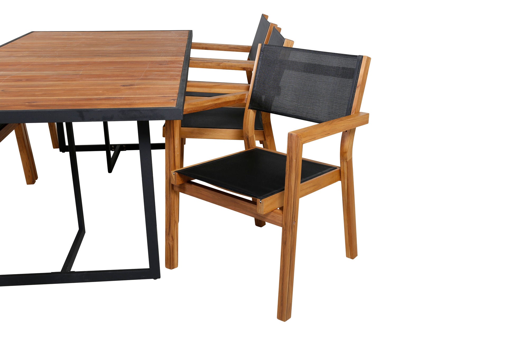 Venture Home Khung spisebord - Black Steel / Acacia (teklook) - 200*100cm+Venice Stackingchair - Teak / Black textilene_6