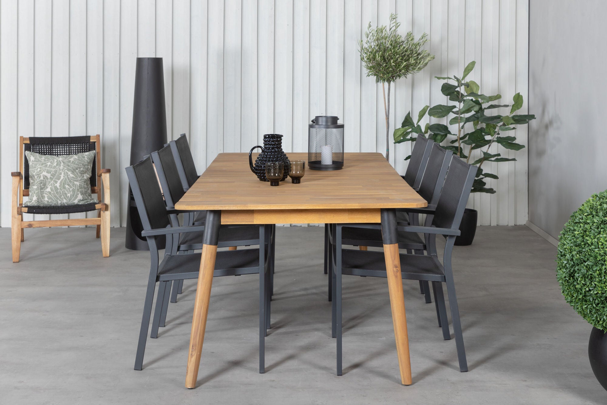 Venture Home Julian spisebord - Acasia - 210*100cm+Copacabana Stacking stol - Black/Black_6