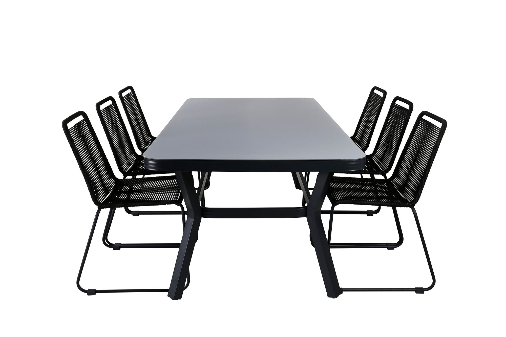 Venture Home Virya spisebord - Black Alu / Grey Glass - big bord+Lindos Stacking stol - Black Alu / Black Rope_6