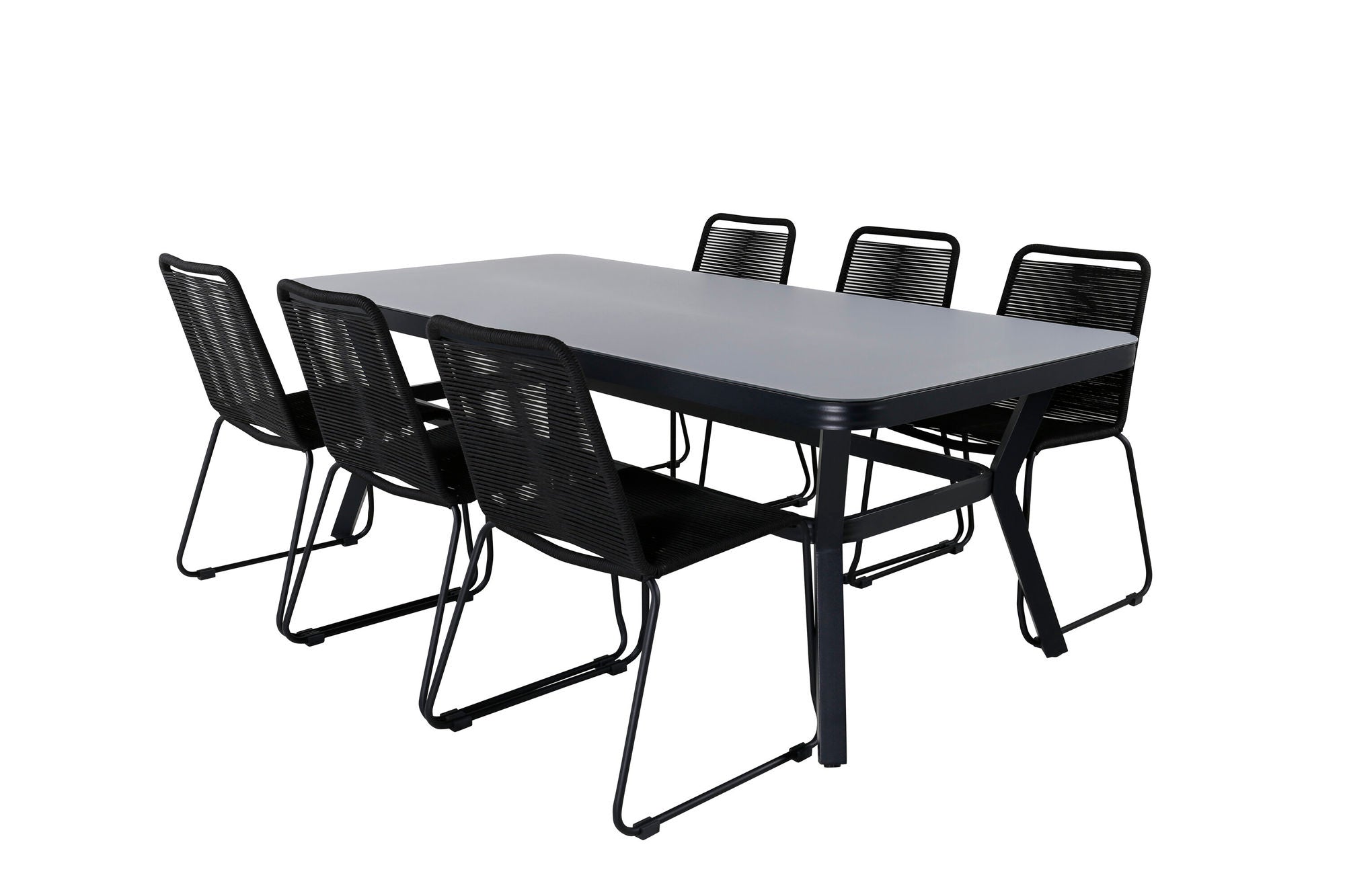 Venture Home Virya spisebord - Black Alu / Grey Glass - big bord+Lindos Stacking stol - Black Alu / Black Rope_6