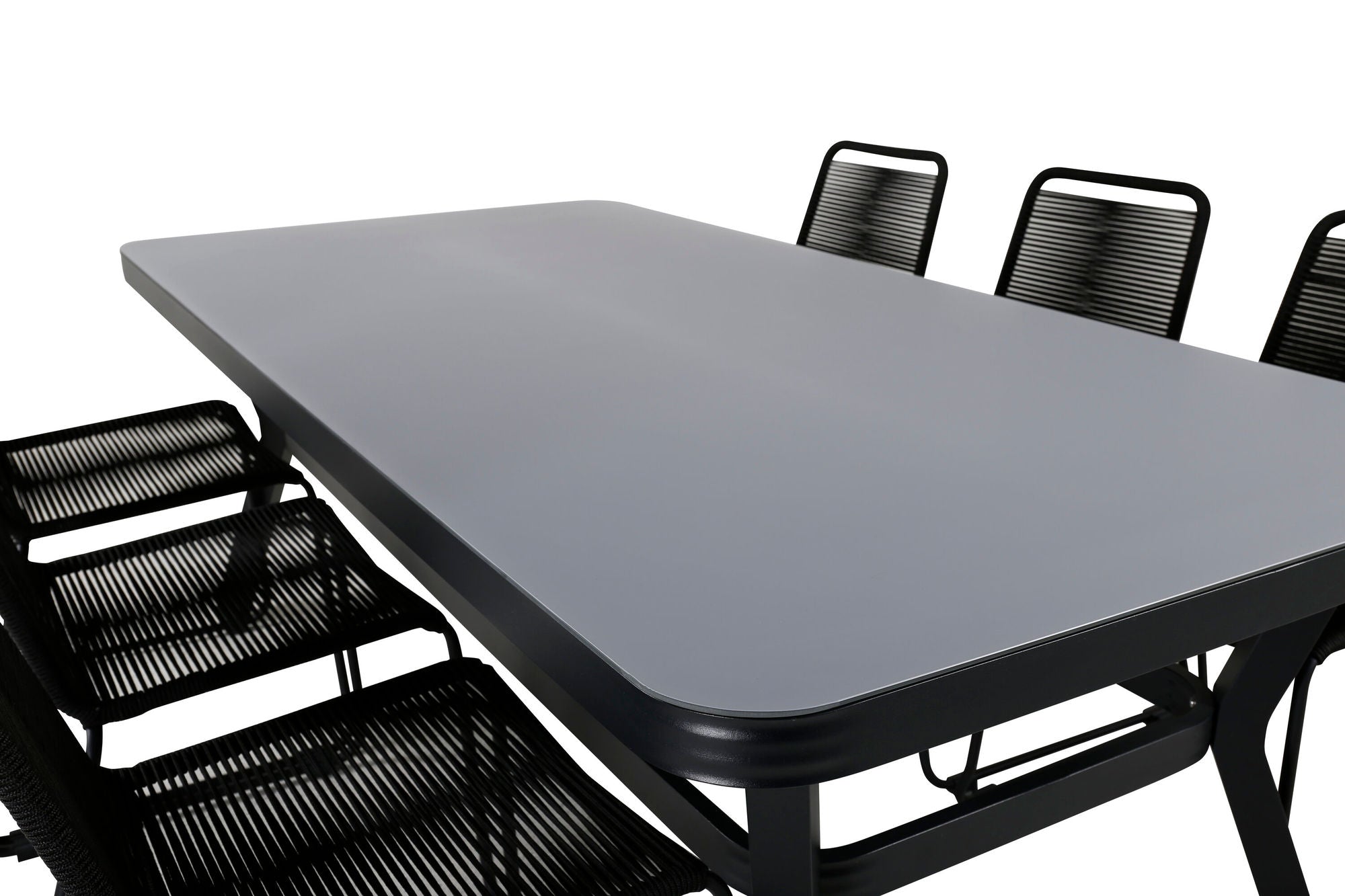 Venture Home Virya spisebord - Black Alu / Grey Glass - big bord+Lindos Stacking stol - Black Alu / Black Rope_6