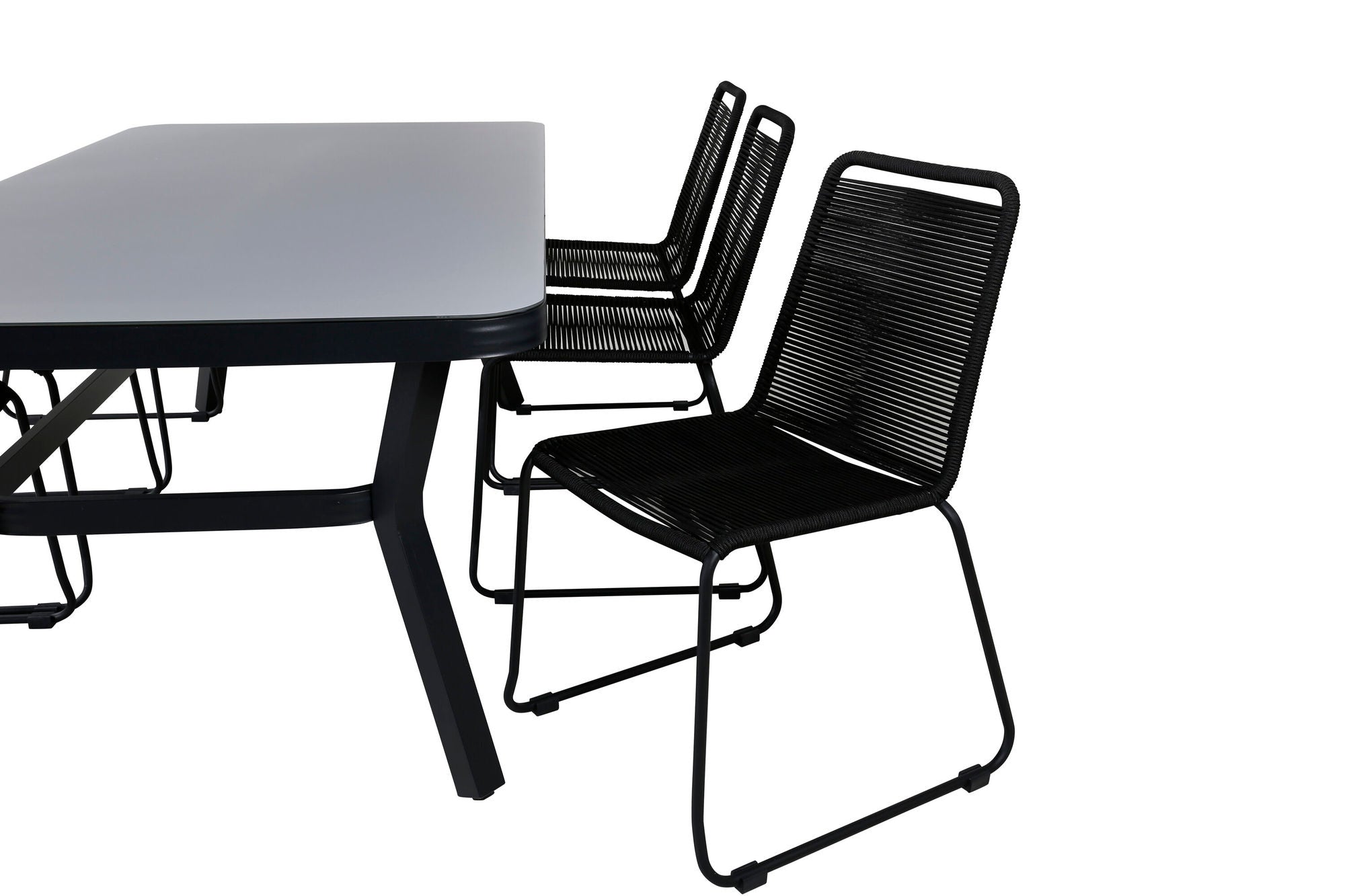 Venture Home Virya spisebord - Black Alu / Grey Glass - big bord+Lindos Stacking stol - Black Alu / Black Rope_6