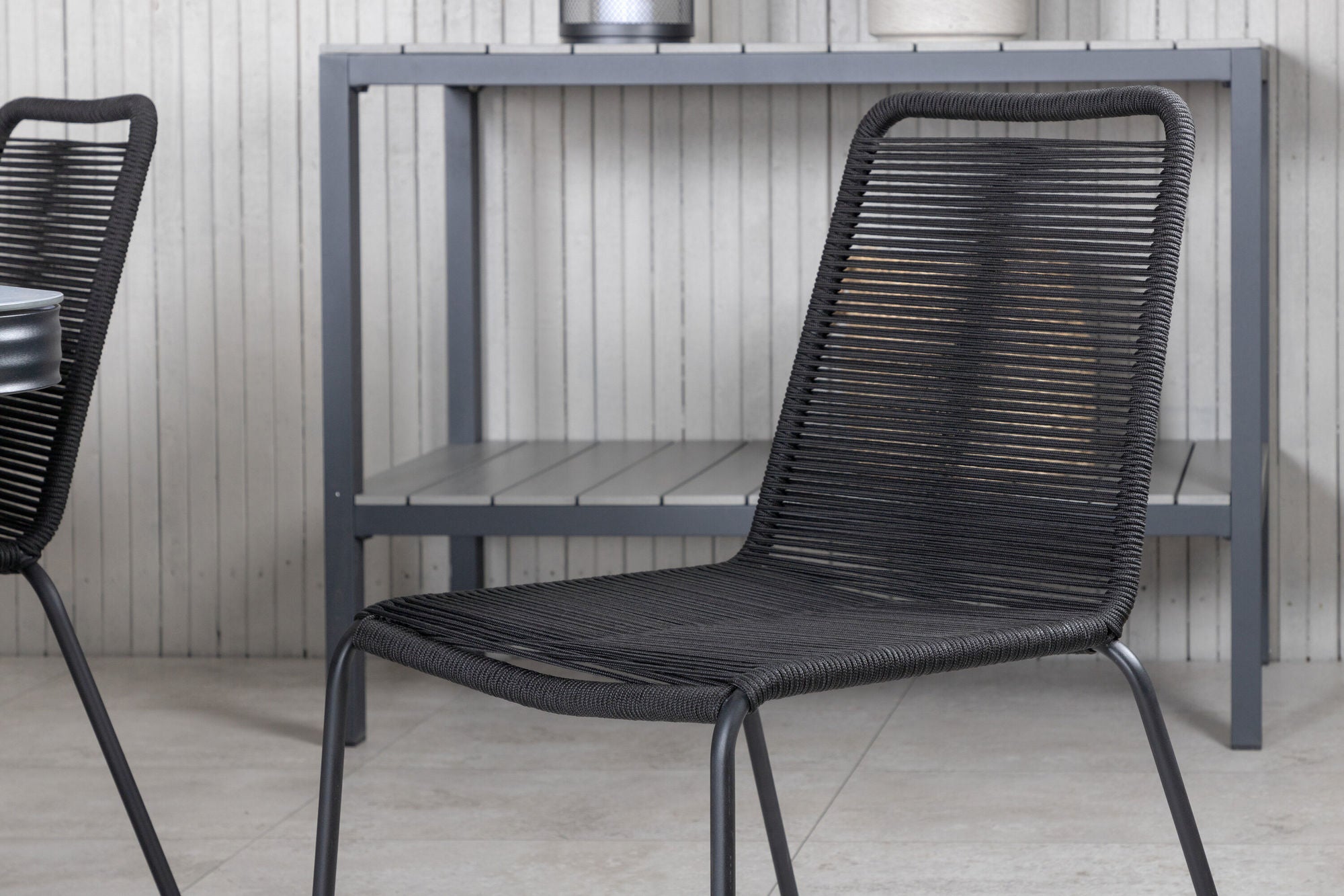 Venture Home Virya spisebord - Black Alu / Grey Glass - big bord+Lindos Stacking stol - Black Alu / Black Rope_6
