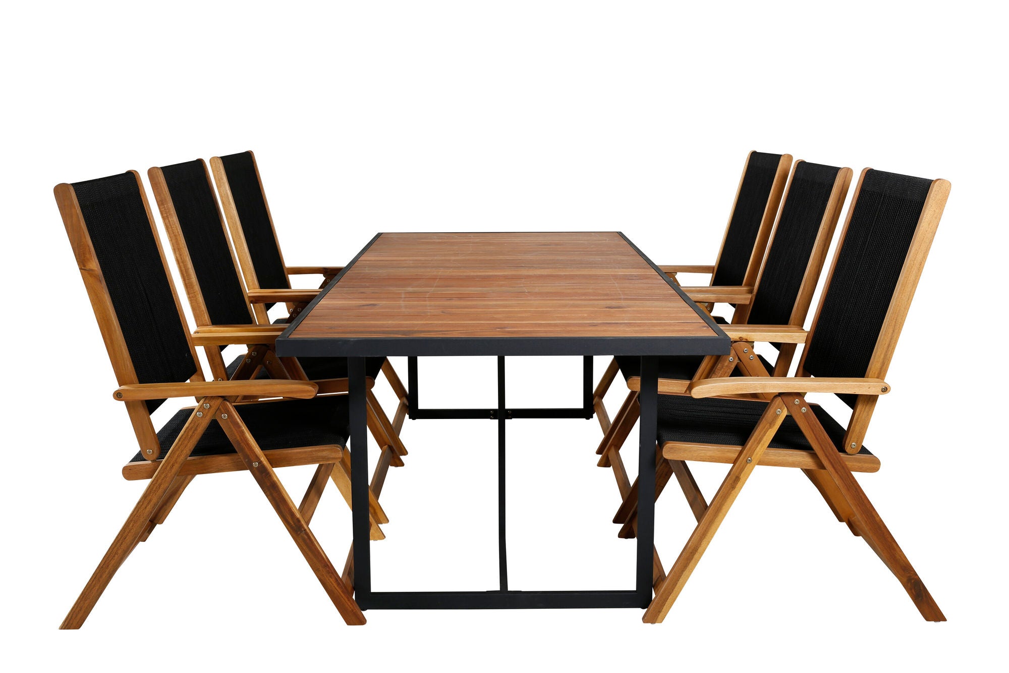 Venture Home Khung spisebord - Black Steel / Acacia (teklook) - 200*100cm+Little John foldable stol - Rope / Acacia_6