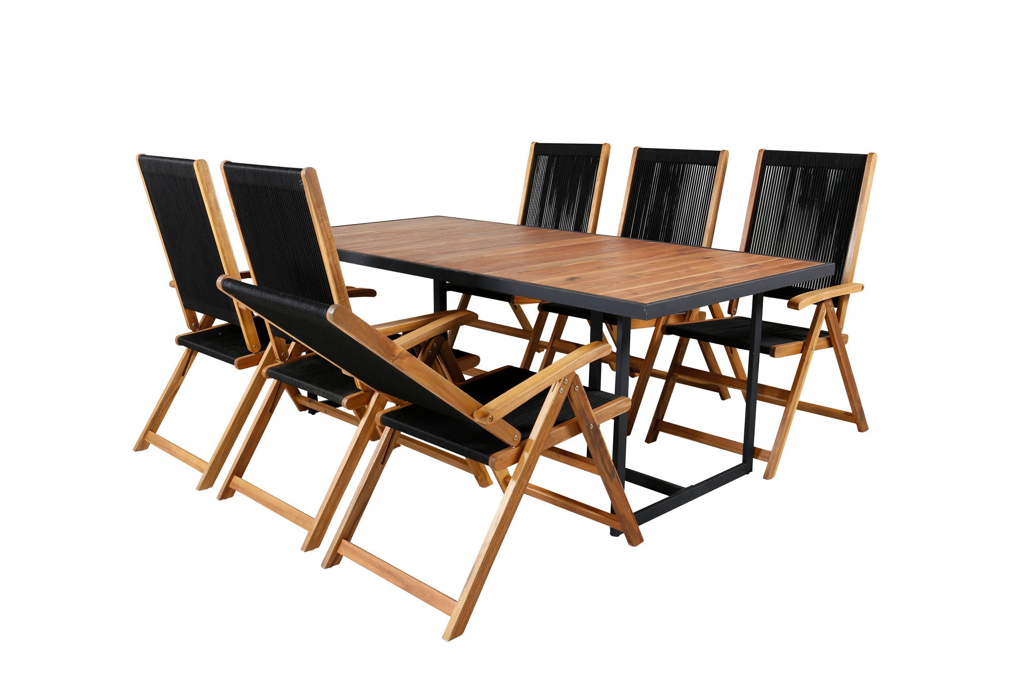 Venture Home Khung spisebord - Black Steel / Acacia (teklook) - 200*100cm+Little John foldable stol - Rope / Acacia_6