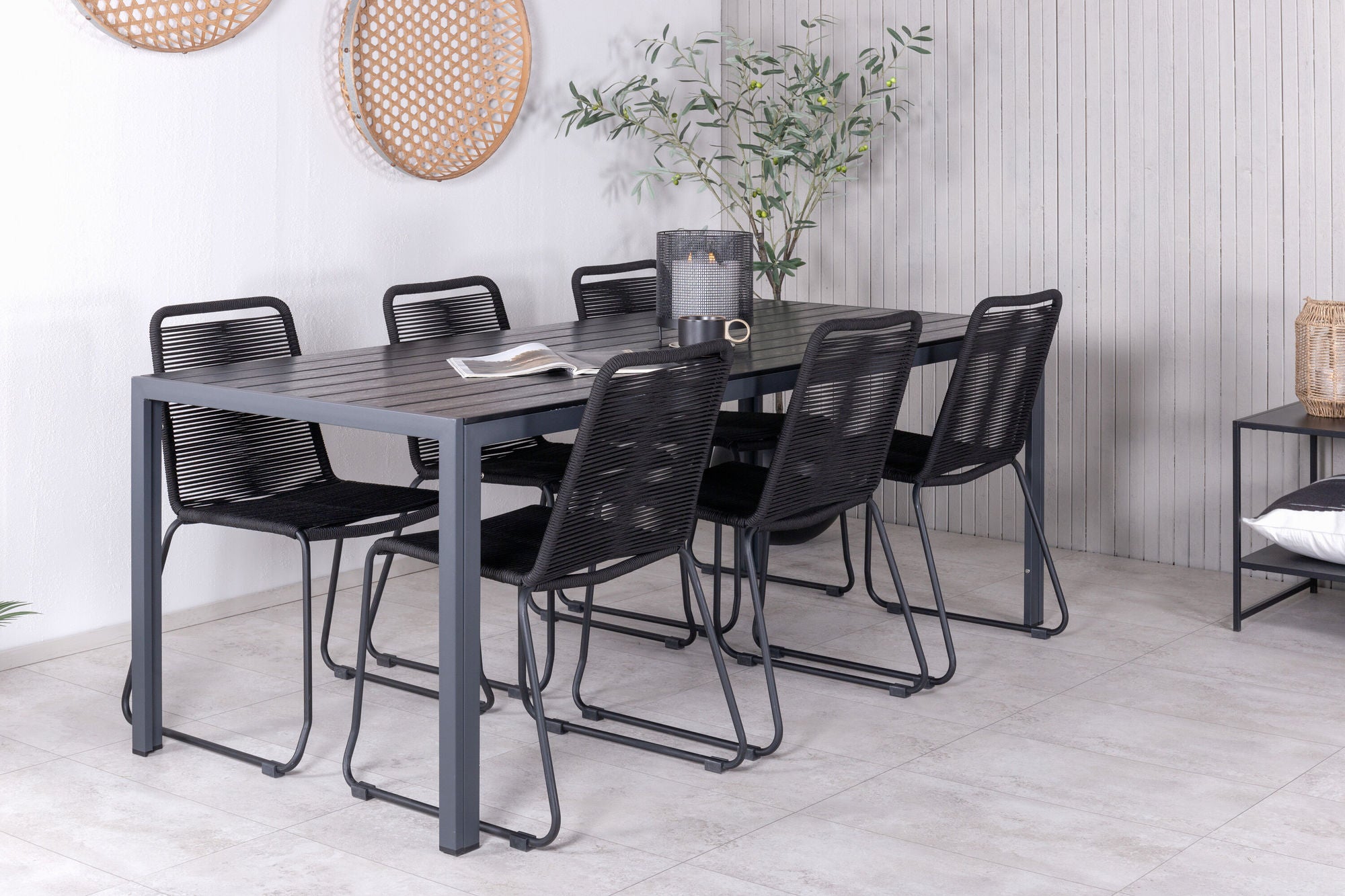 Venture Home Break bord 205*90 - Black/Black+Lindos Stacking stol - Black Alu / Black Rope_6
