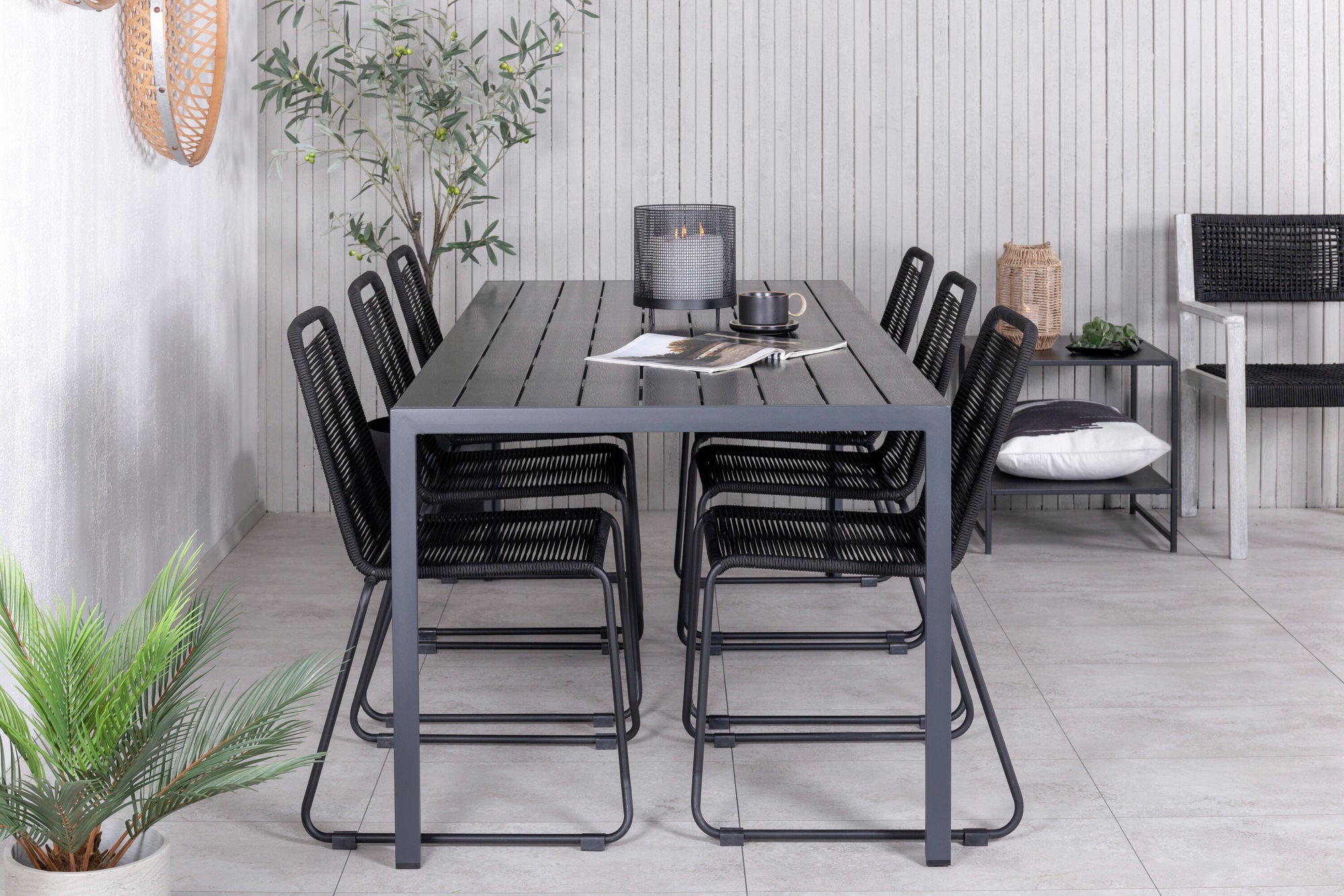 Venture Home Break bord 205*90 - Black/Black+Lindos Stacking stol - Black Alu / Black Rope_6