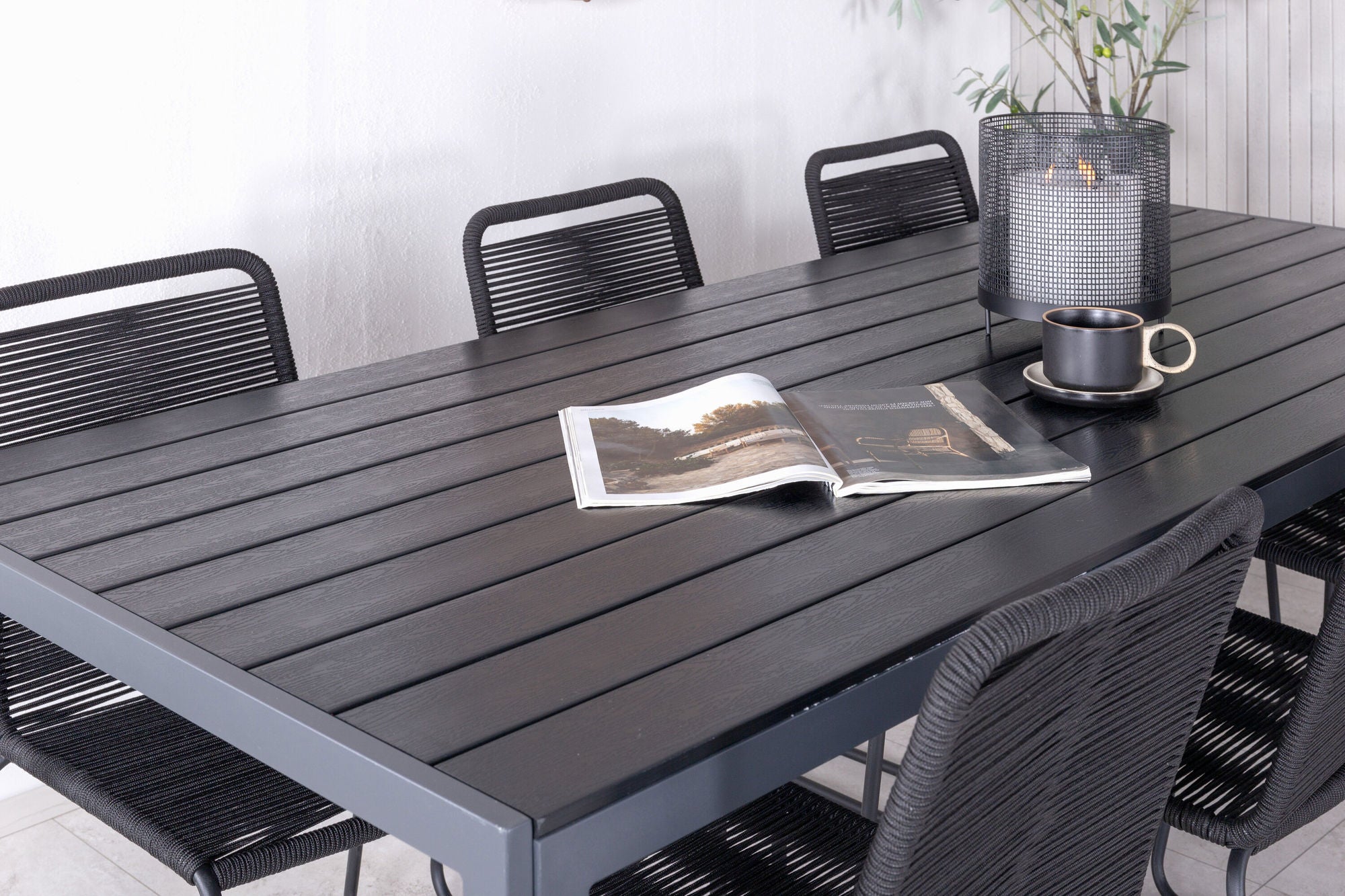 Venture Home Break bord 205*90 - Black/Black+Lindos Stacking stol - Black Alu / Black Rope_6