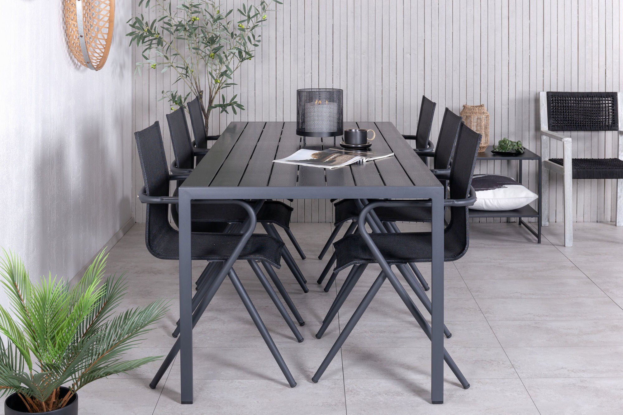Venture Home Break bord 205*90 - Black/Black+Alina Spisebordsstol - Black Alu / Black Textilene_6