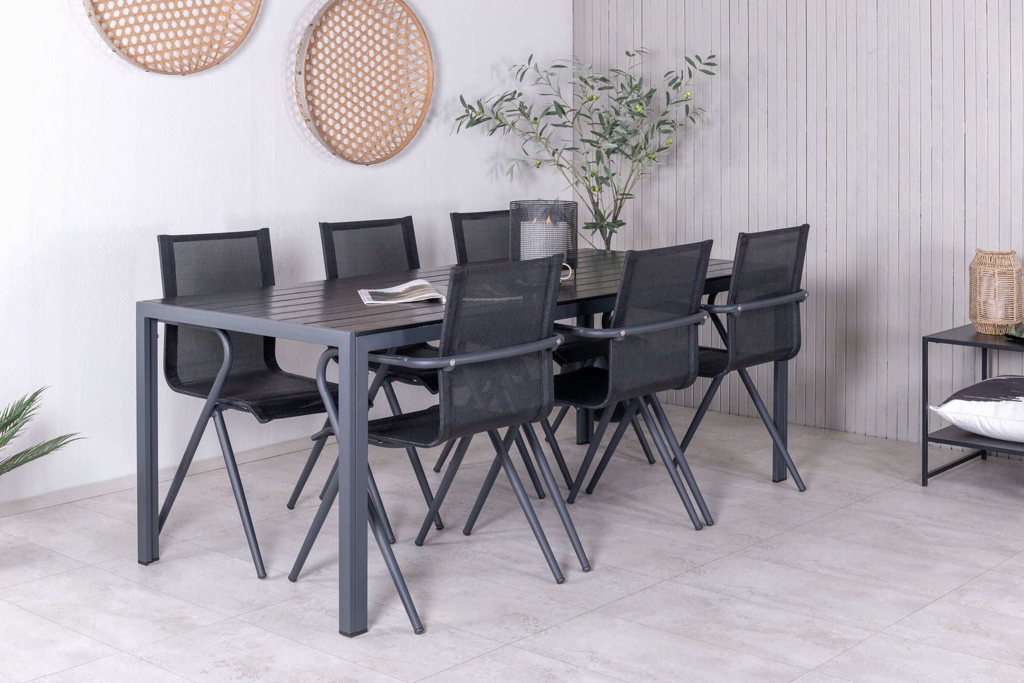 Venture Home Break bord 205*90 - Black/Black+Alina Spisebordsstol - Black Alu / Black Textilene_6