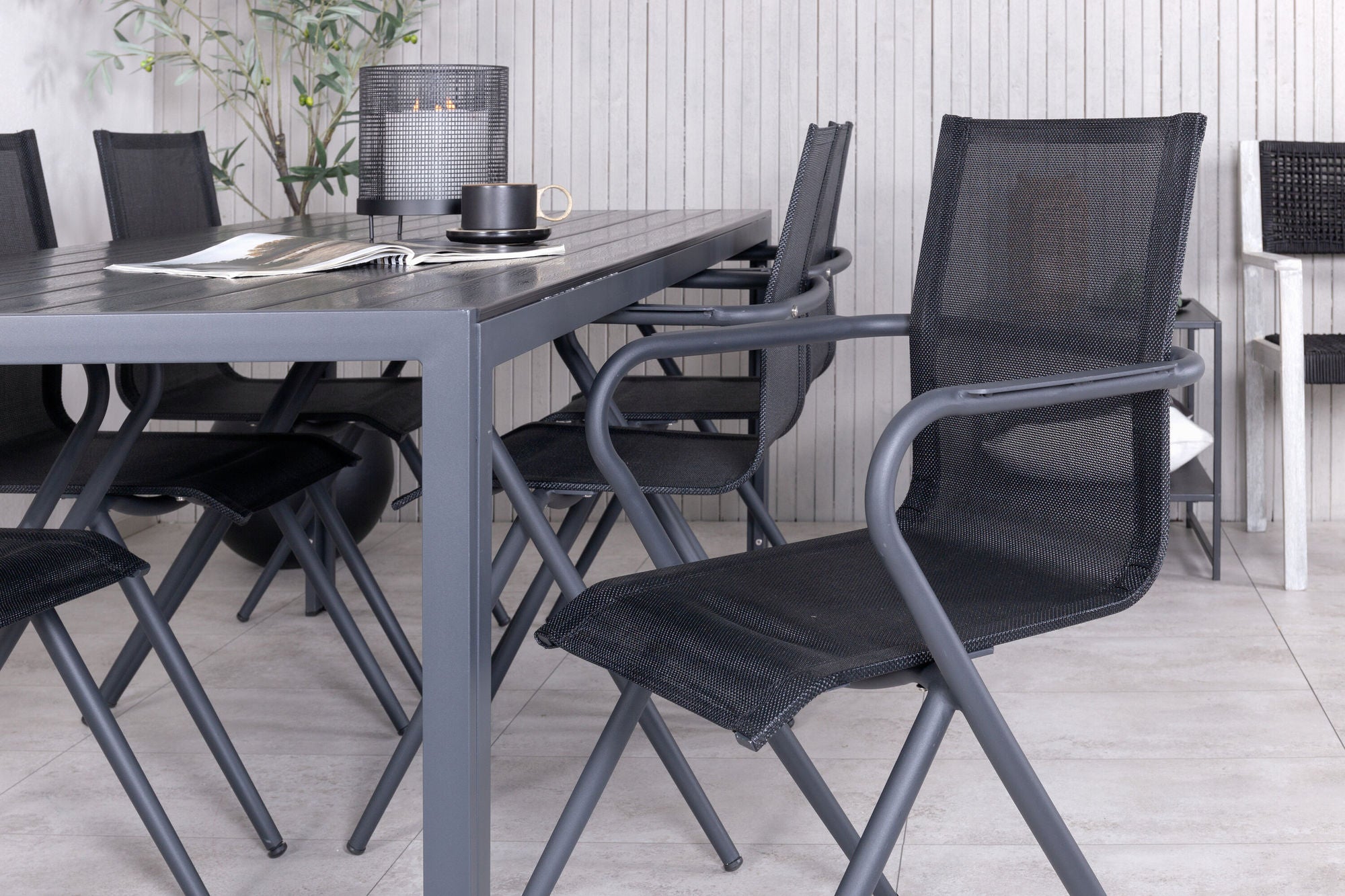 Venture Home Break bord 205*90 - Black/Black+Alina Spisebordsstol - Black Alu / Black Textilene_6