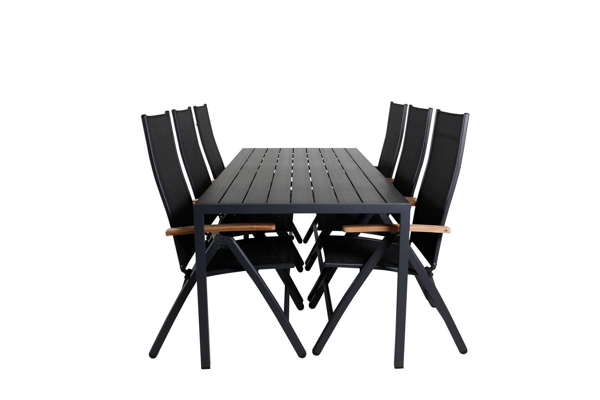 Venture Home Break bord 205*90 - Black/Black+Panama Light 5-pos stol Black / Black and teak_6
