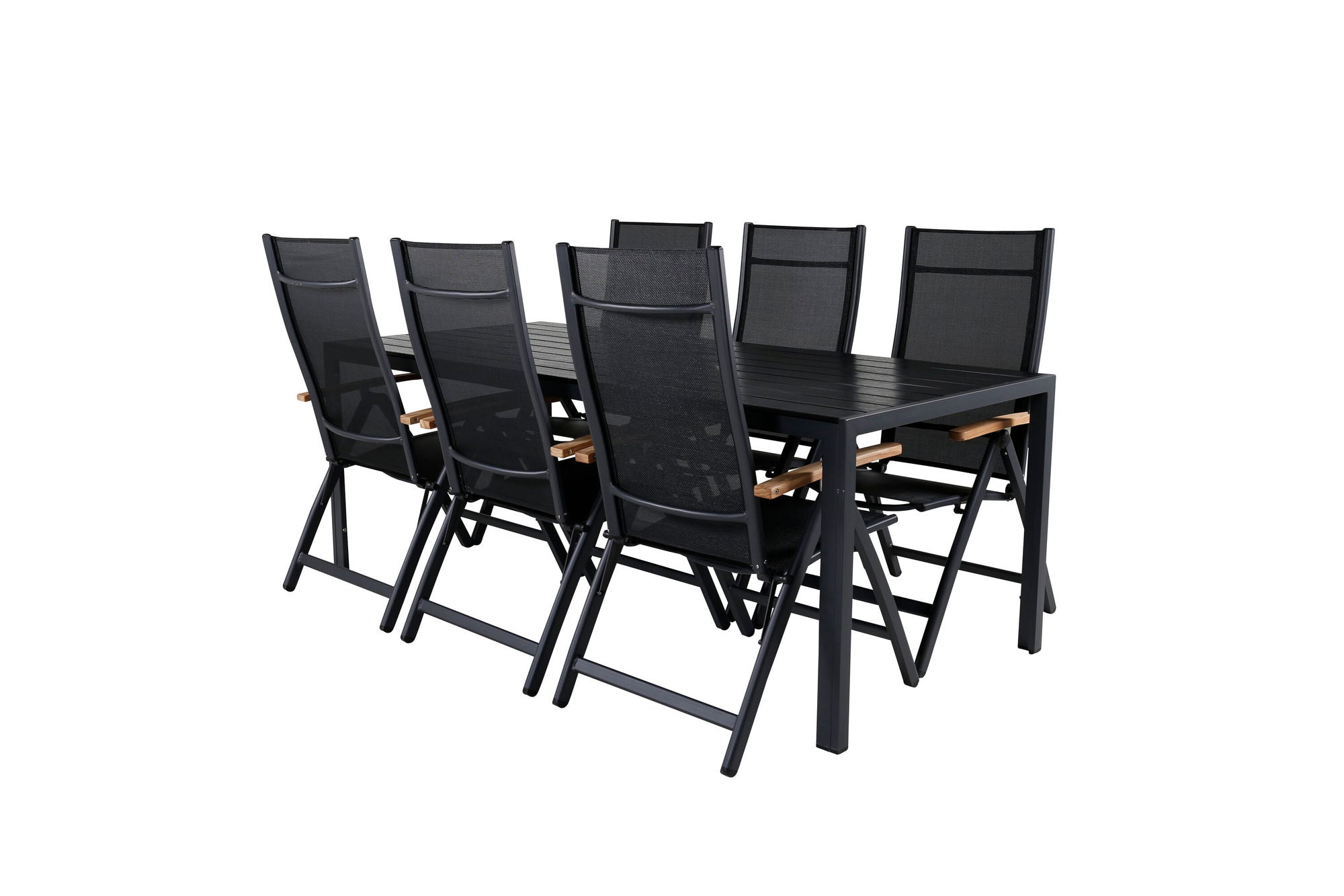 Venture Home Break bord 205*90 - Black/Black+Panama Light 5-pos stol Black / Black and teak_6