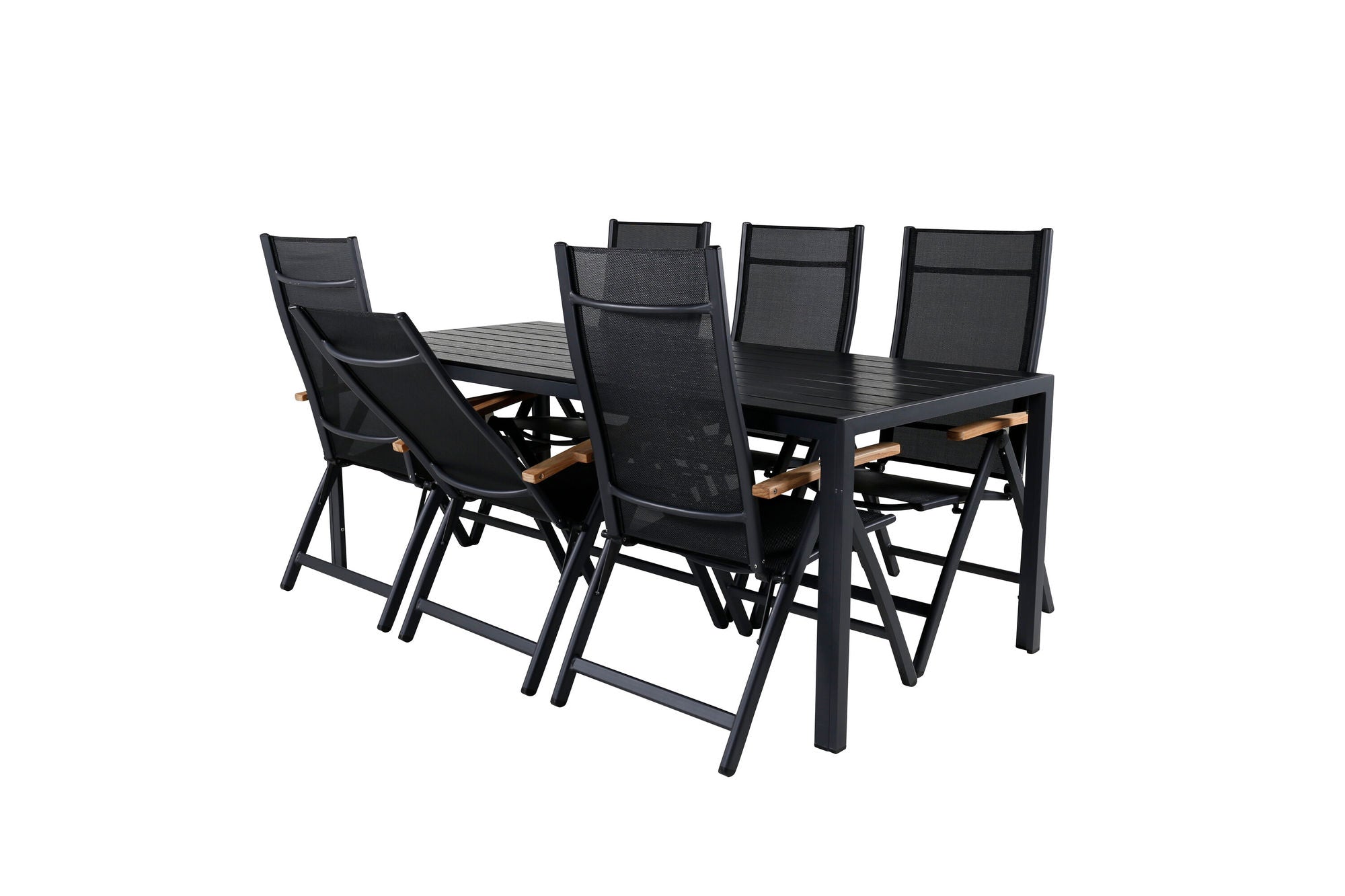 Venture Home Break bord 205*90 - Black/Black+Panama Light 5-pos stol Black / Black and teak_6