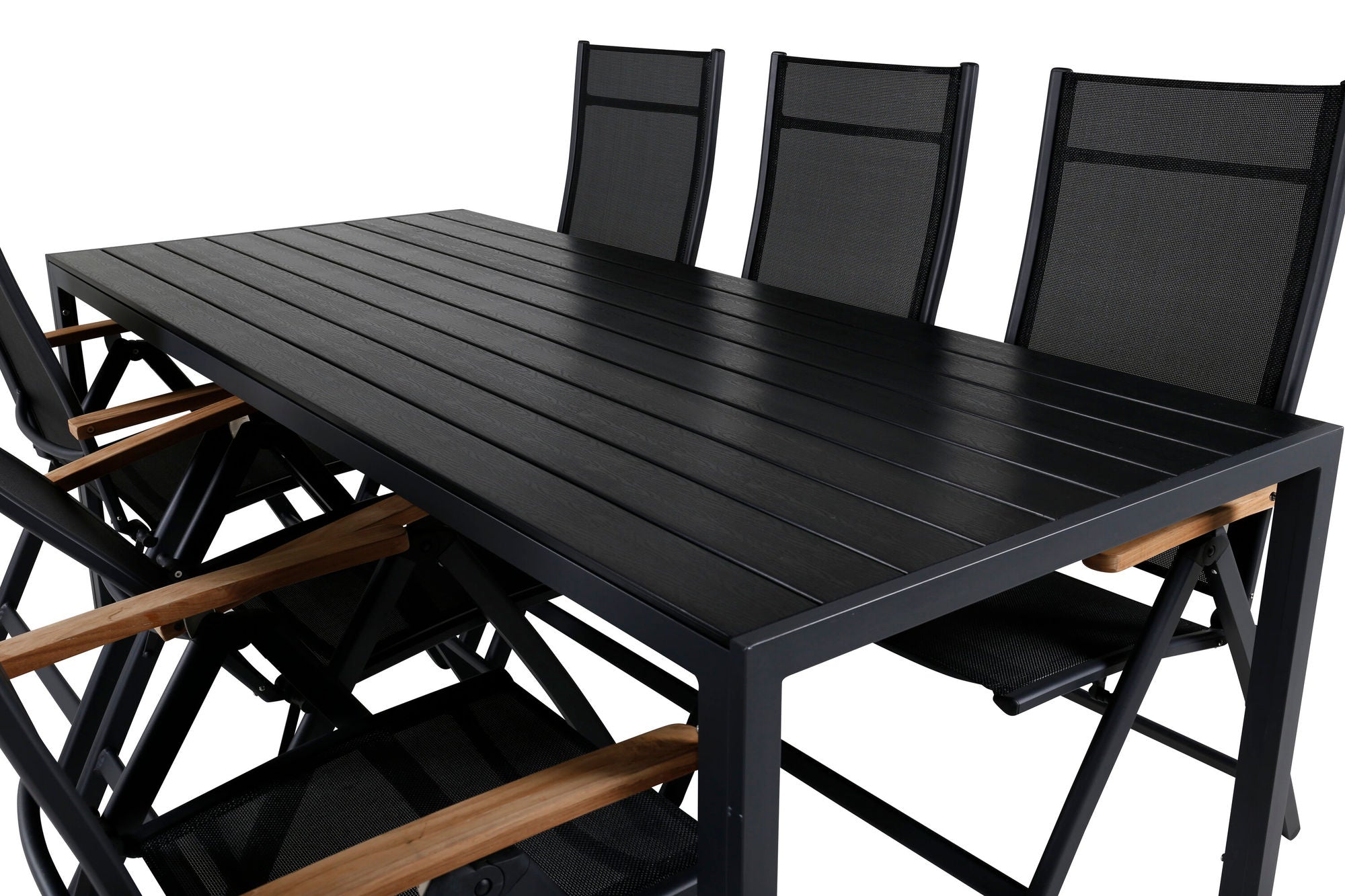 Venture Home Break bord 205*90 - Black/Black+Panama Light 5-pos stol Black / Black and teak_6
