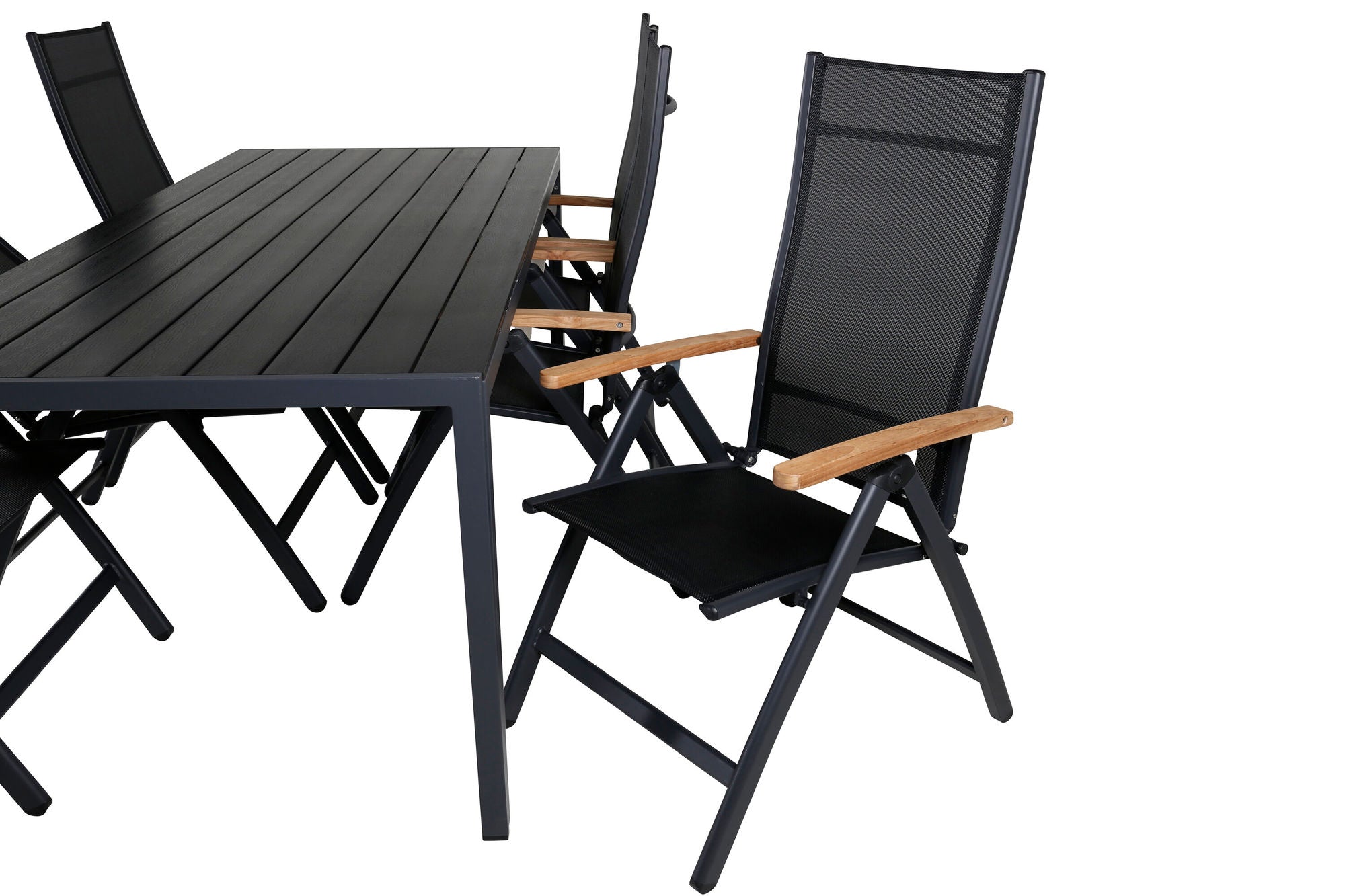 Venture Home Break bord 205*90 - Black/Black+Panama Light 5-pos stol Black / Black and teak_6