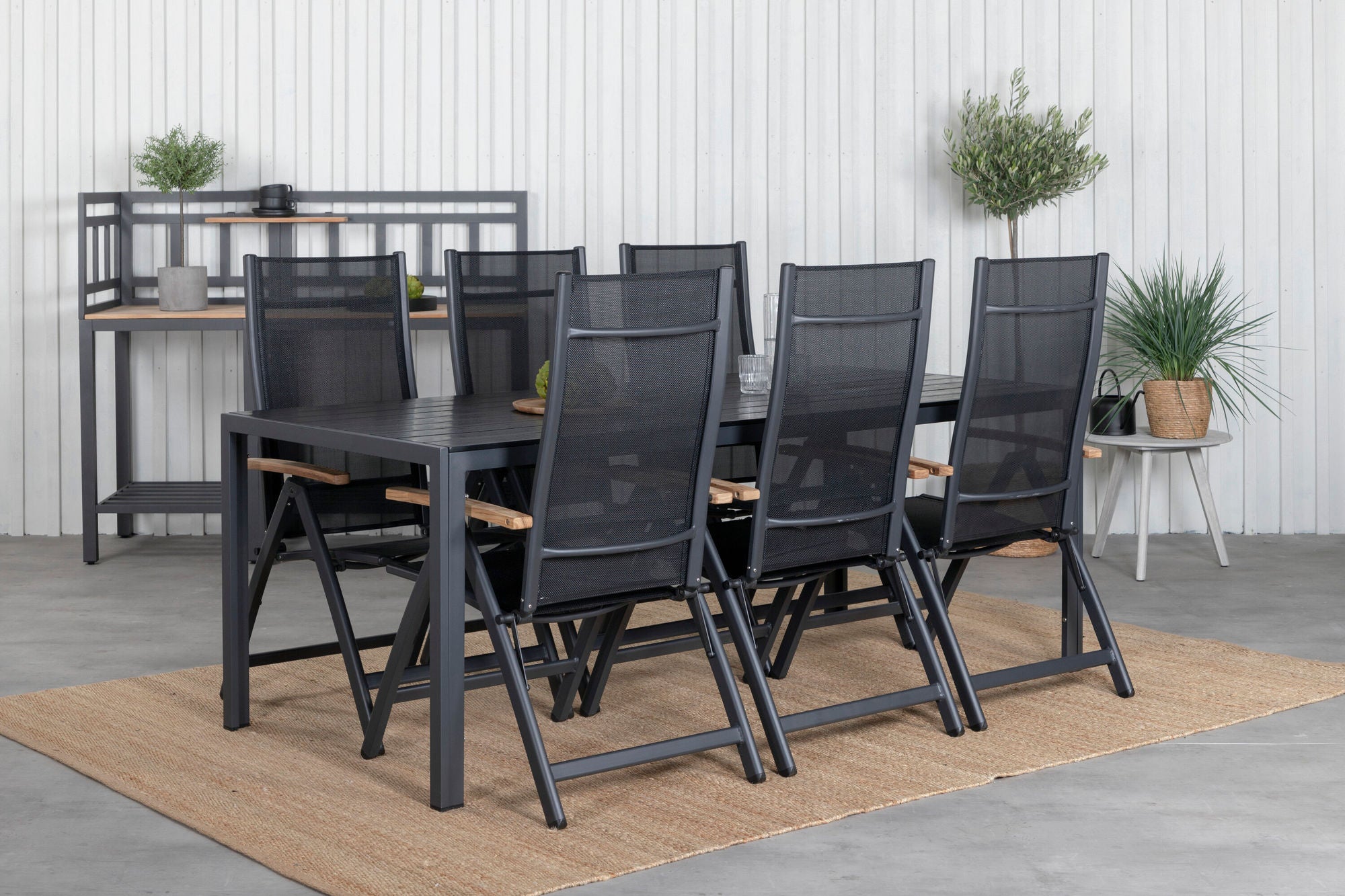 Venture Home Break bord 205*90 - Black/Black+Panama Light 5-pos stol Black / Black and teak_6
