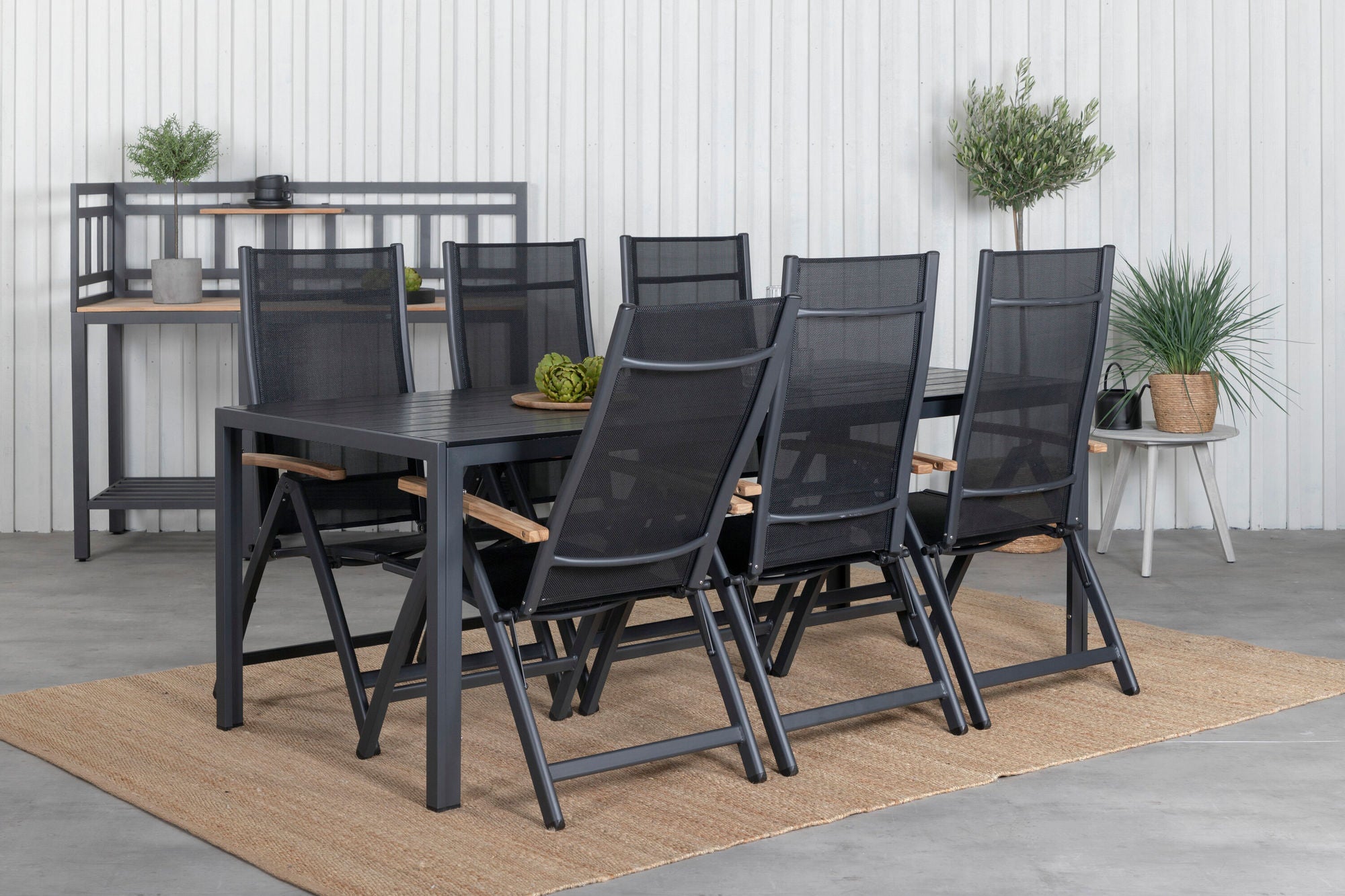 Venture Home Break bord 205*90 - Black/Black+Panama Light 5-pos stol Black / Black and teak_6