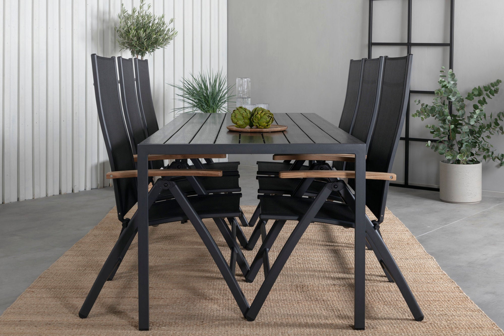 Venture Home Break bord 205*90 - Black/Black+Panama Light 5-pos stol Black / Black and teak_6
