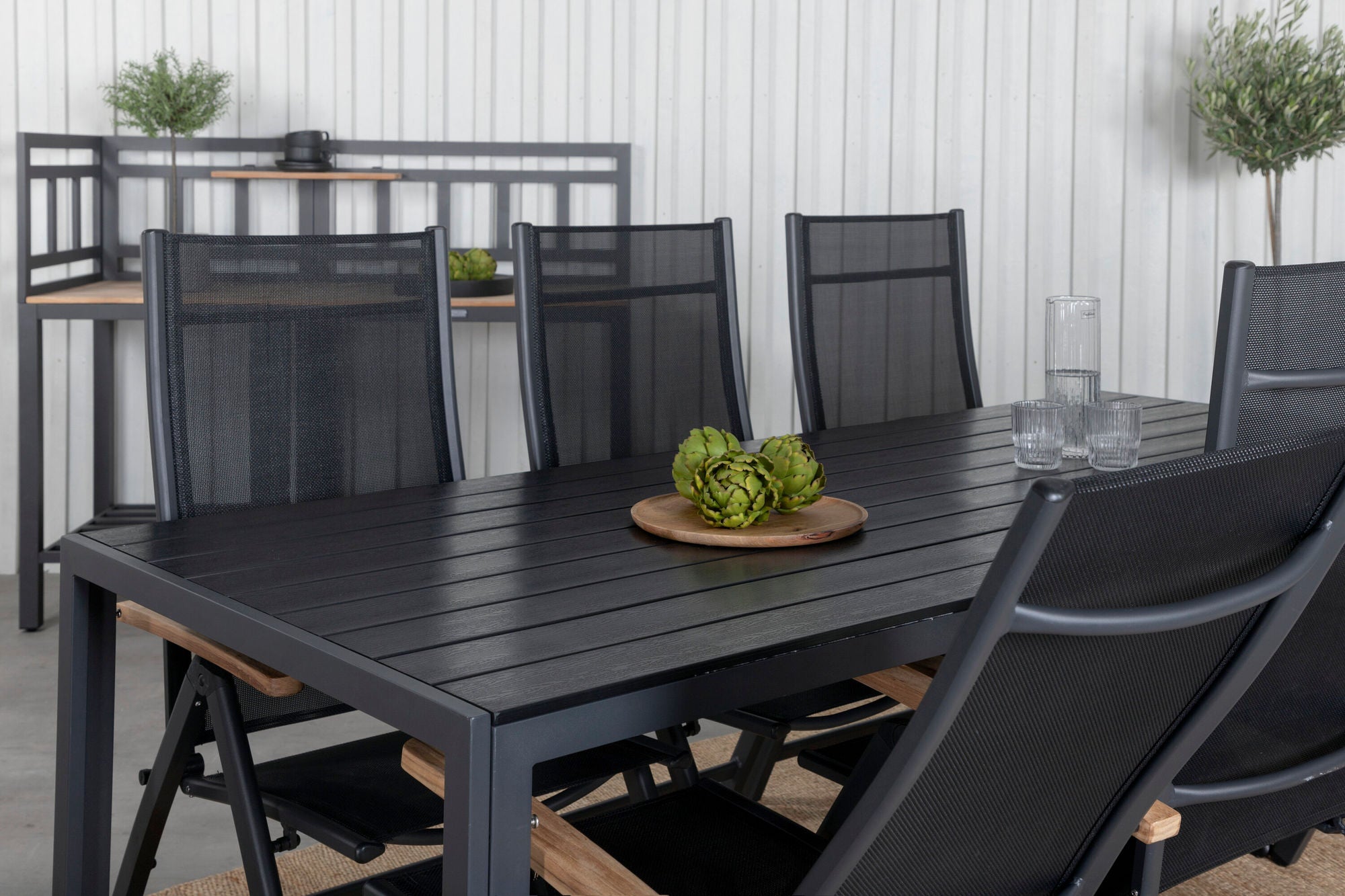 Venture Home Break bord 205*90 - Black/Black+Panama Light 5-pos stol Black / Black and teak_6