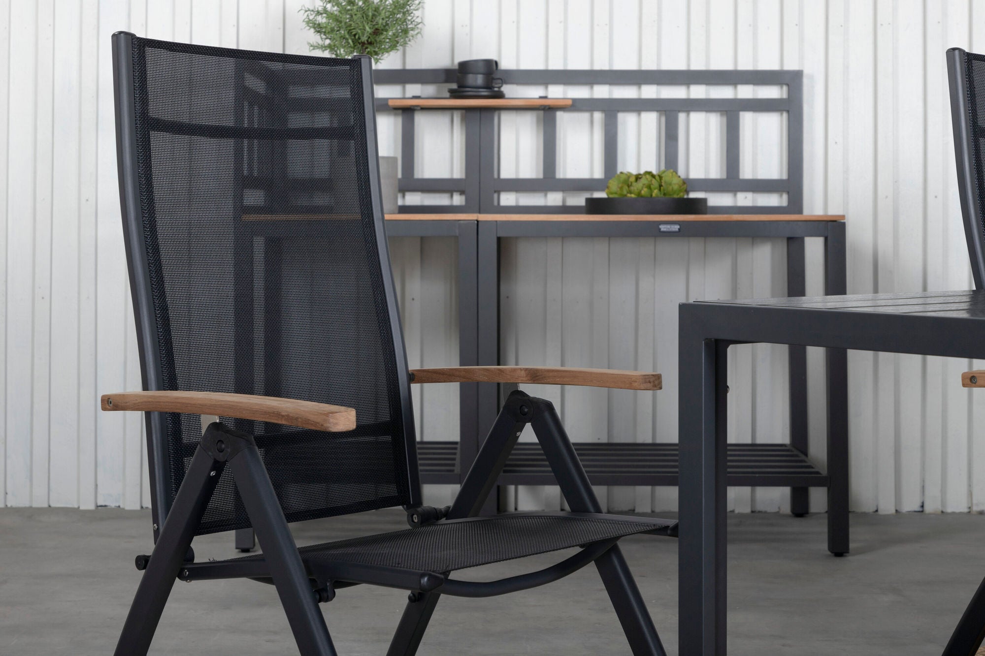 Venture Home Break bord 205*90 - Black/Black+Panama Light 5-pos stol Black / Black and teak_6