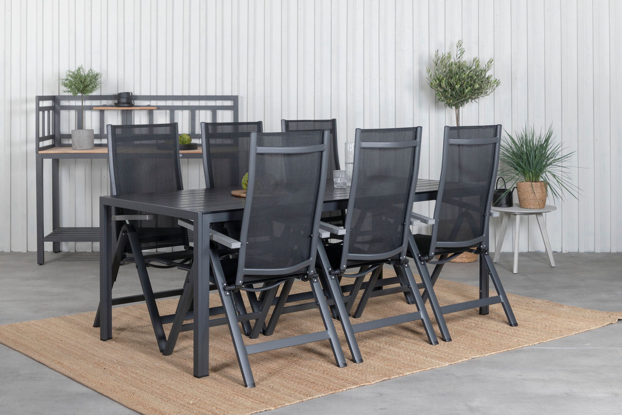 Venture Home Break bord 205*90 - Black/Black+Albany Light 5-pos - black / Black textilene and grey teak_6