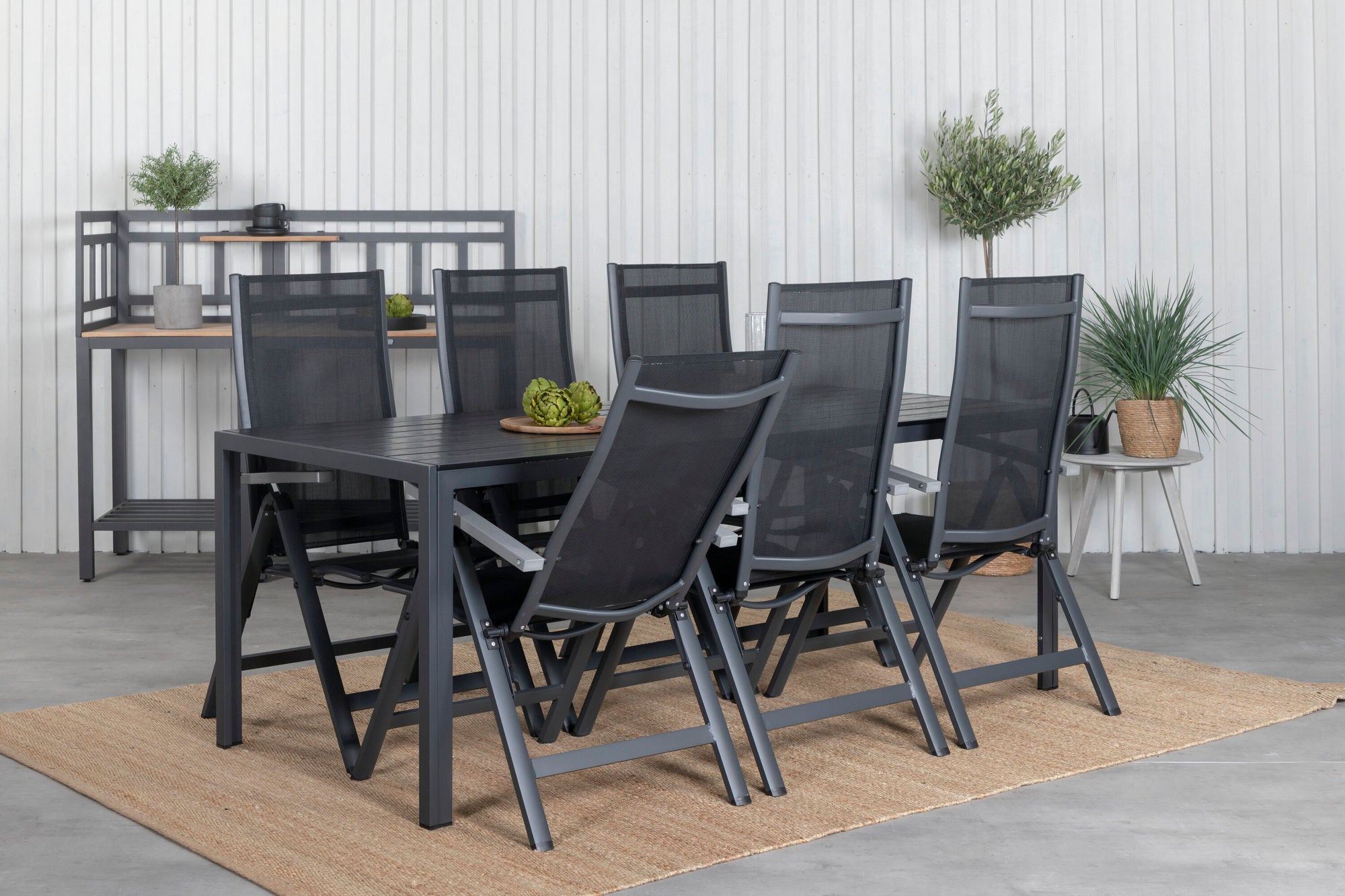 Venture Home Break bord 205*90 - Black/Black+Albany Light 5-pos - black / Black textilene and grey teak_6