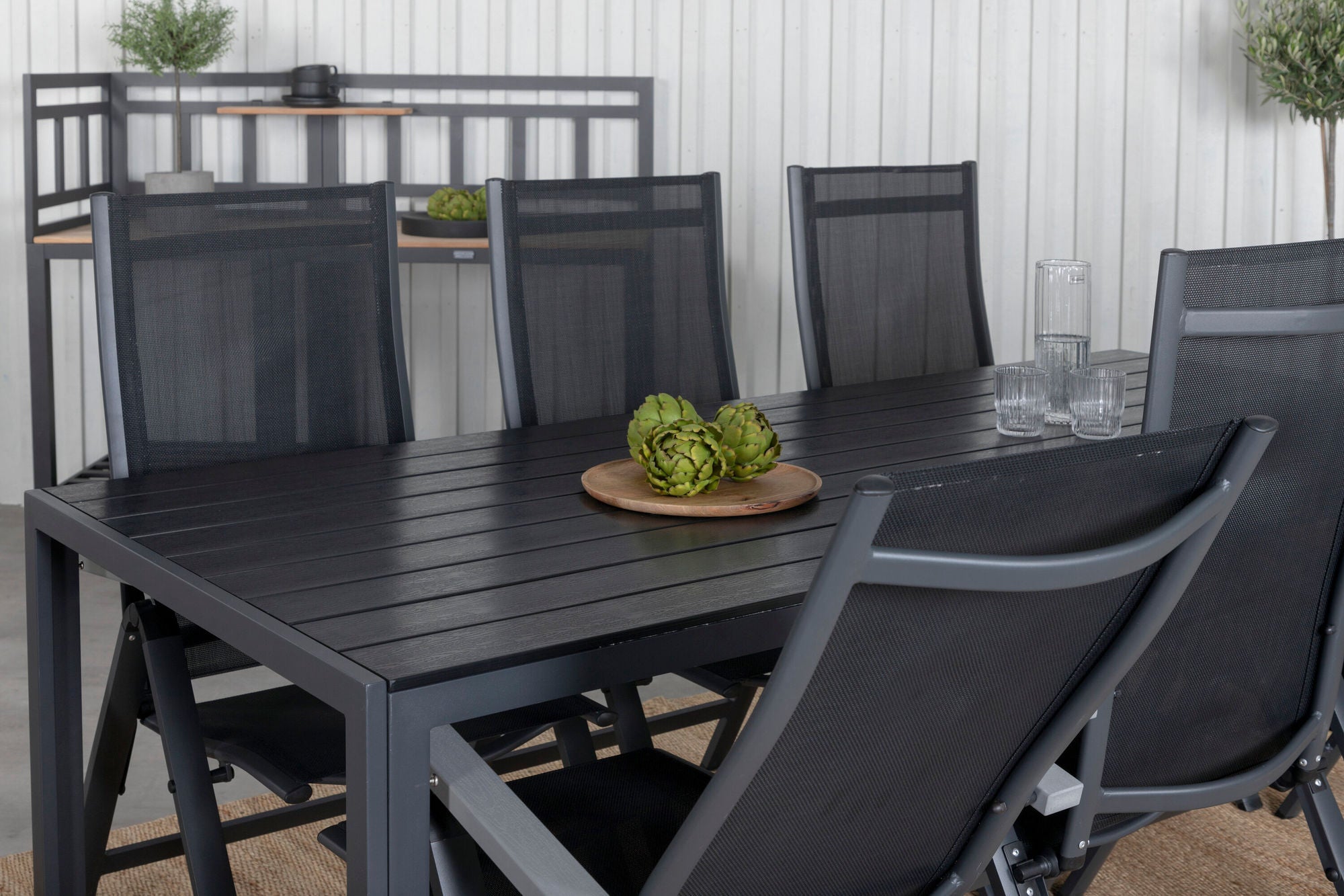 Venture Home Break bord 205*90 - Black/Black+Albany Light 5-pos - black / Black textilene and grey teak_6