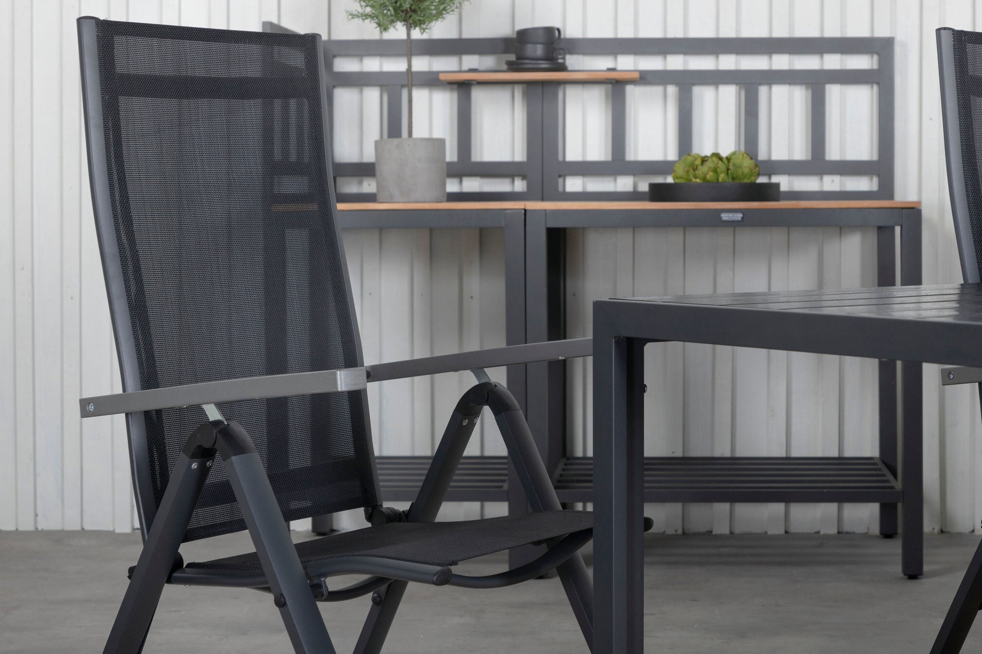 Venture Home Break bord 205*90 - Black/Black+Albany Light 5-pos - black / Black textilene and grey teak_6