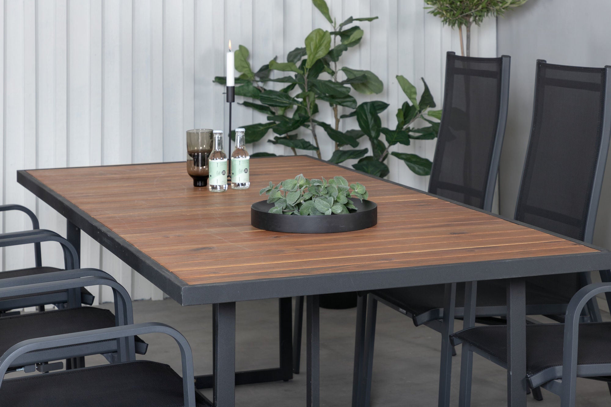 Venture Home Khung spisebord - Black Steel / Acacia (teklook) - 200*100cm+Copacabana Recliner stol - Black/Black_6