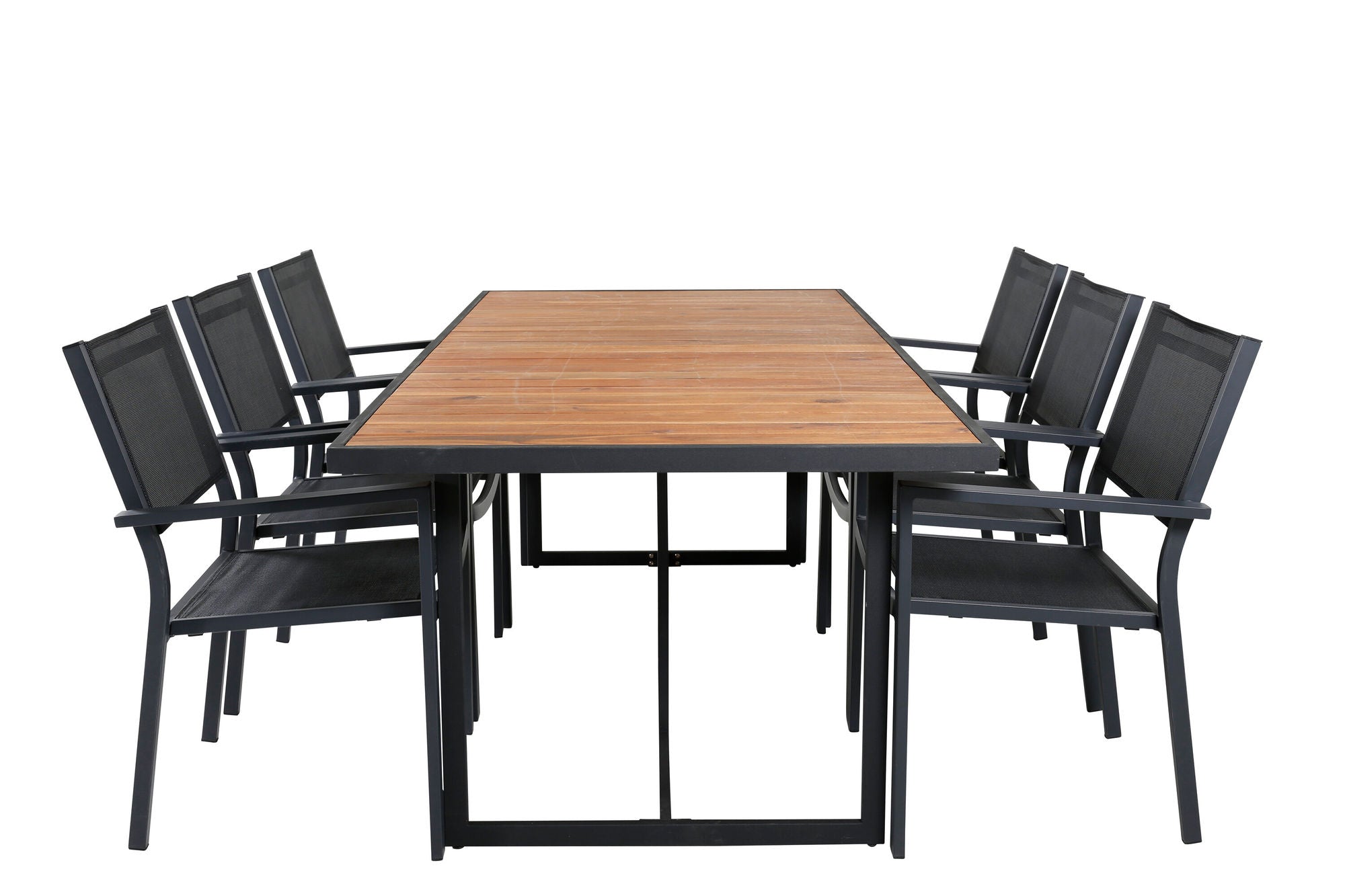 Venture Home Khung spisebord - Black Steel / Acacia (teklook) - 200*100cm+Copacabana Stacking stol - Black/Black_6