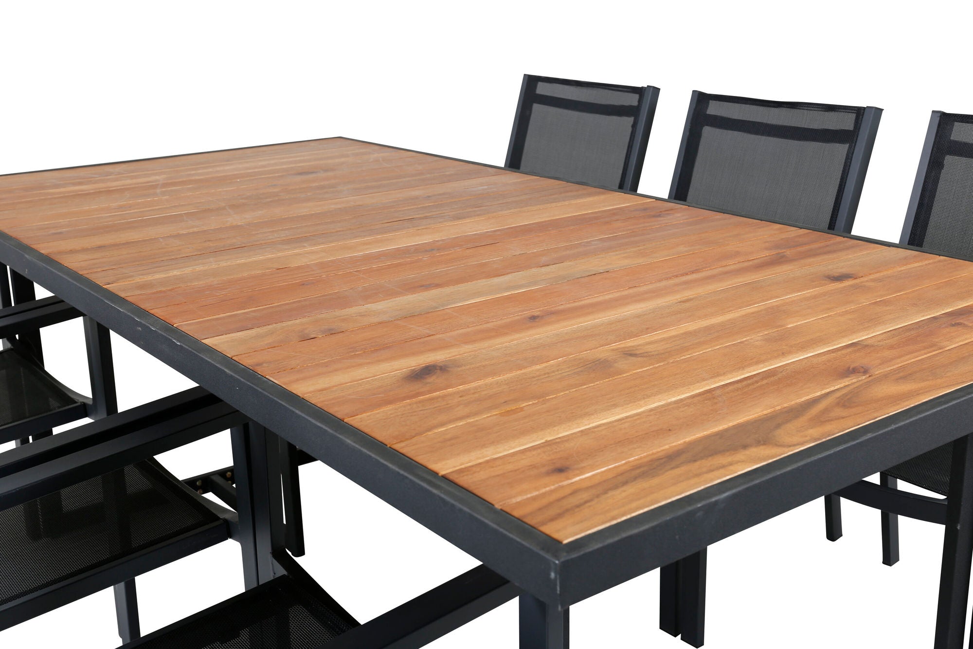 Venture Home Khung spisebord - Black Steel / Acacia (teklook) - 200*100cm+Copacabana Stacking stol - Black/Black_6