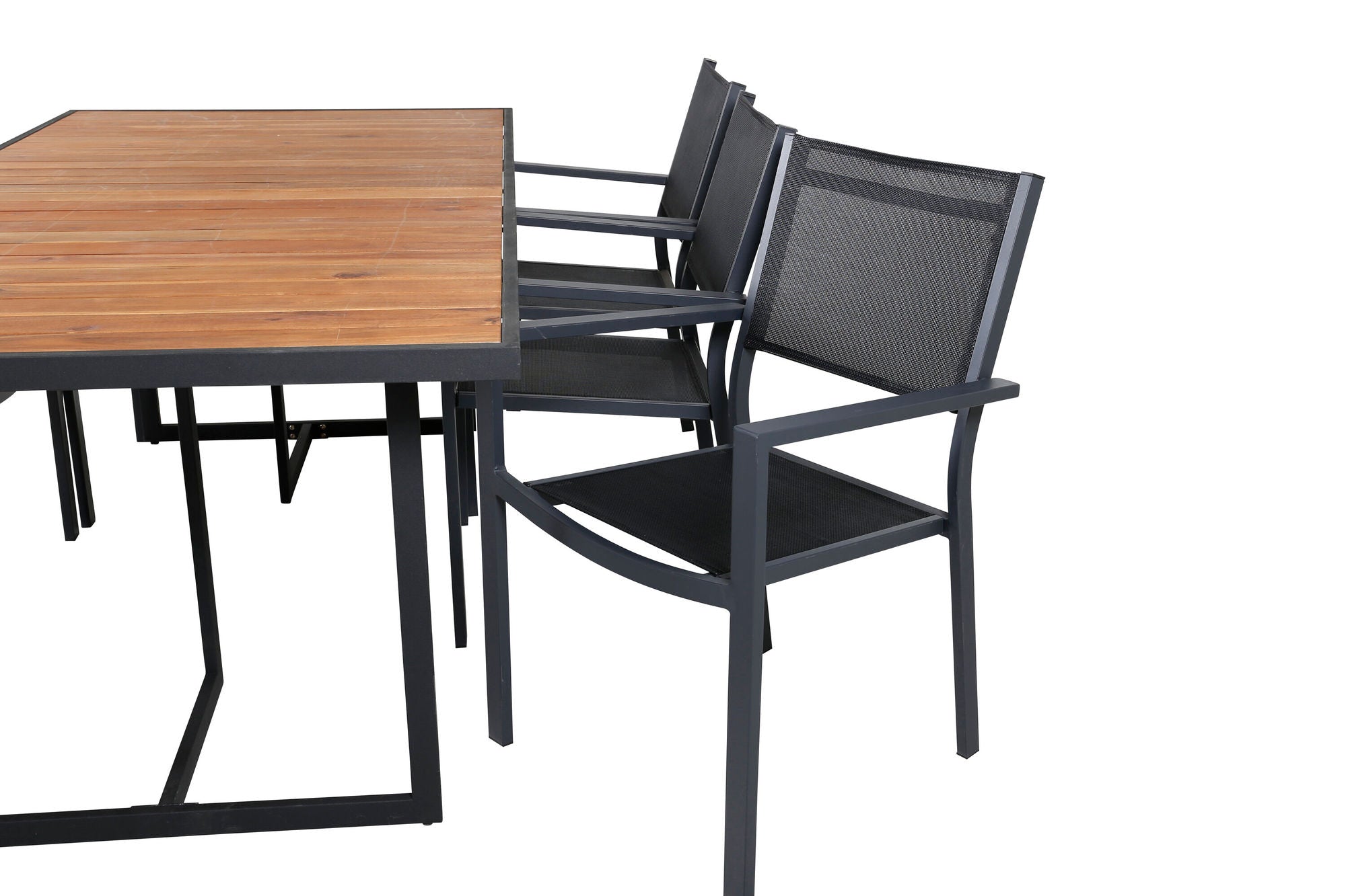 Venture Home Khung spisebord - Black Steel / Acacia (teklook) - 200*100cm+Copacabana Stacking stol - Black/Black_6