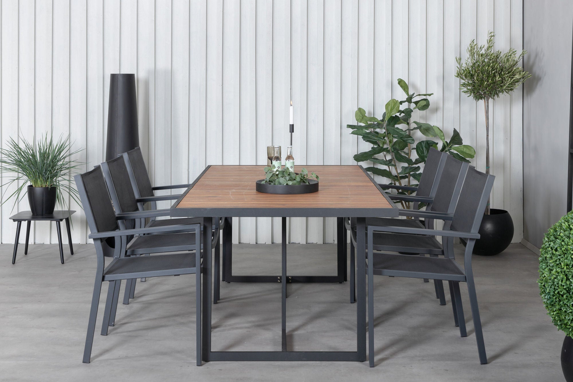 Venture Home Khung spisebord - Black Steel / Acacia (teklook) - 200*100cm+Copacabana Stacking stol - Black/Black_6