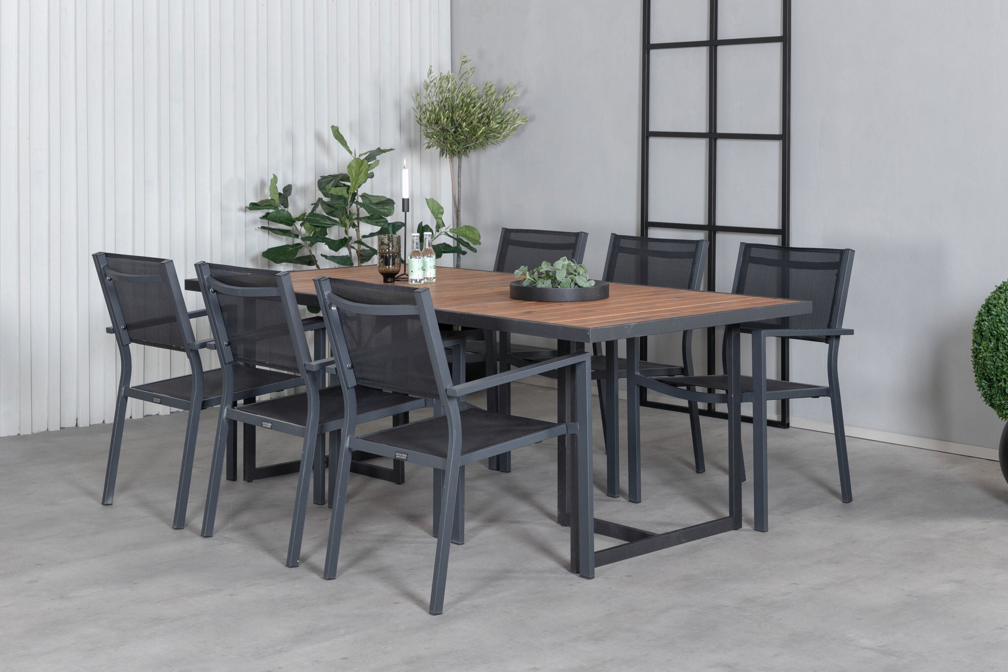 Venture Home Khung spisebord - Black Steel / Acacia (teklook) - 200*100cm+Copacabana Stacking stol - Black/Black_6