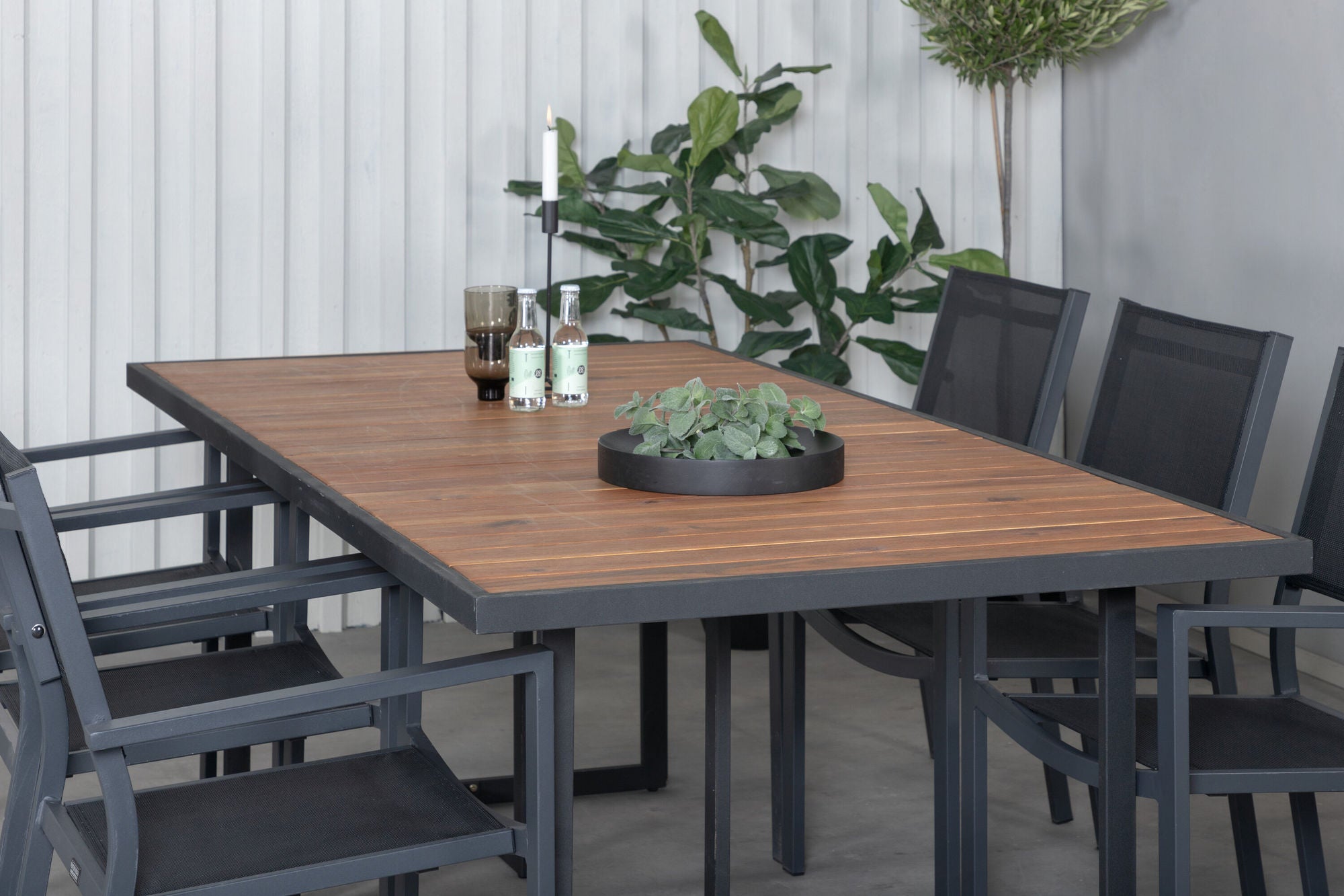 Venture Home Khung spisebord - Black Steel / Acacia (teklook) - 200*100cm+Copacabana Stacking stol - Black/Black_6