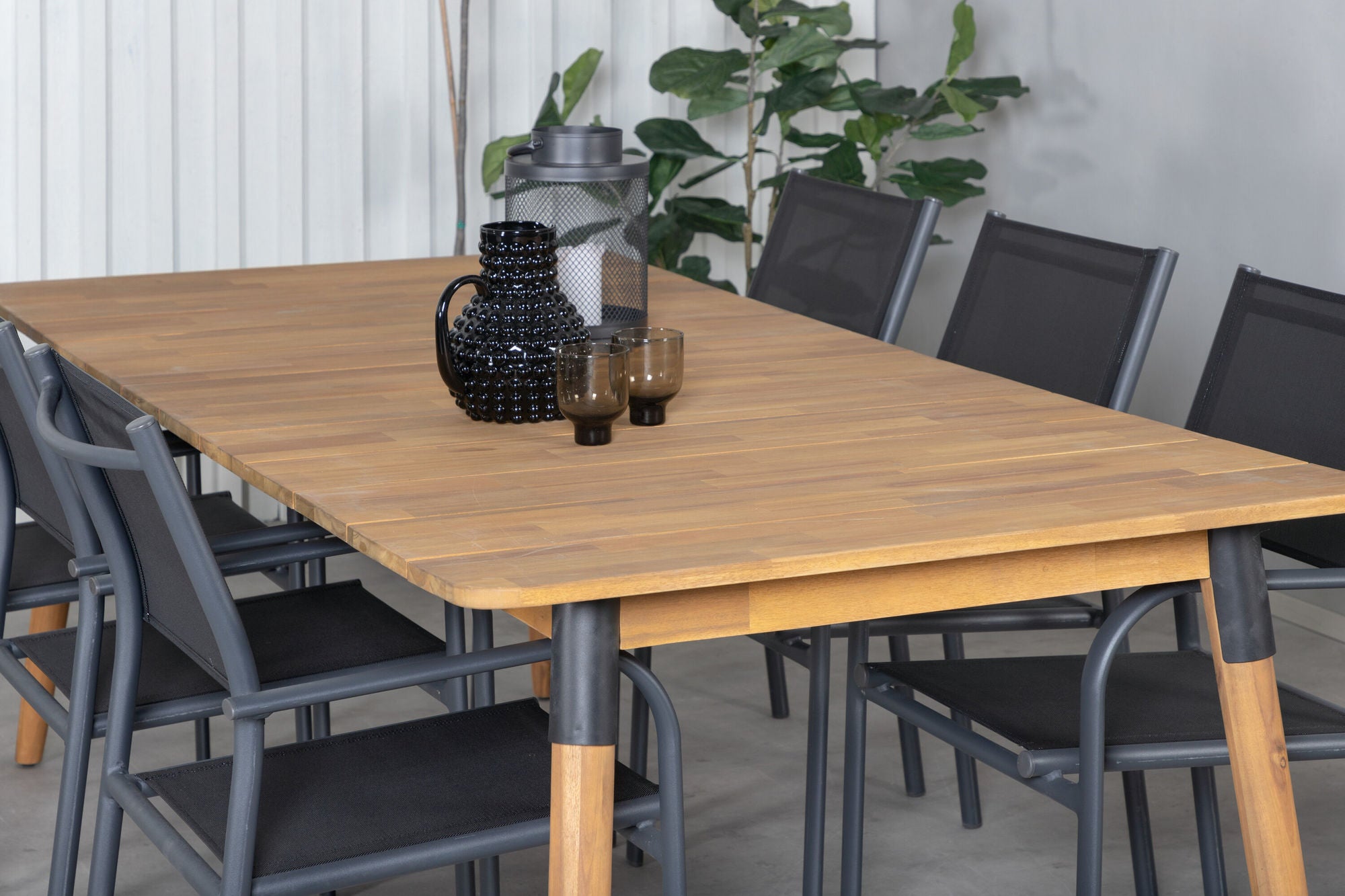Venture Home Julian spisebord - Acasia - 210*100cm+Santorini Arm stol (Stackable) - Black alu / Black Textilene_6