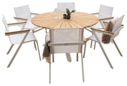 Venture Home Mexico matbord ø140 - vit / teak+Mexico Karmstol (stapelbar) - Vit / Teak _6